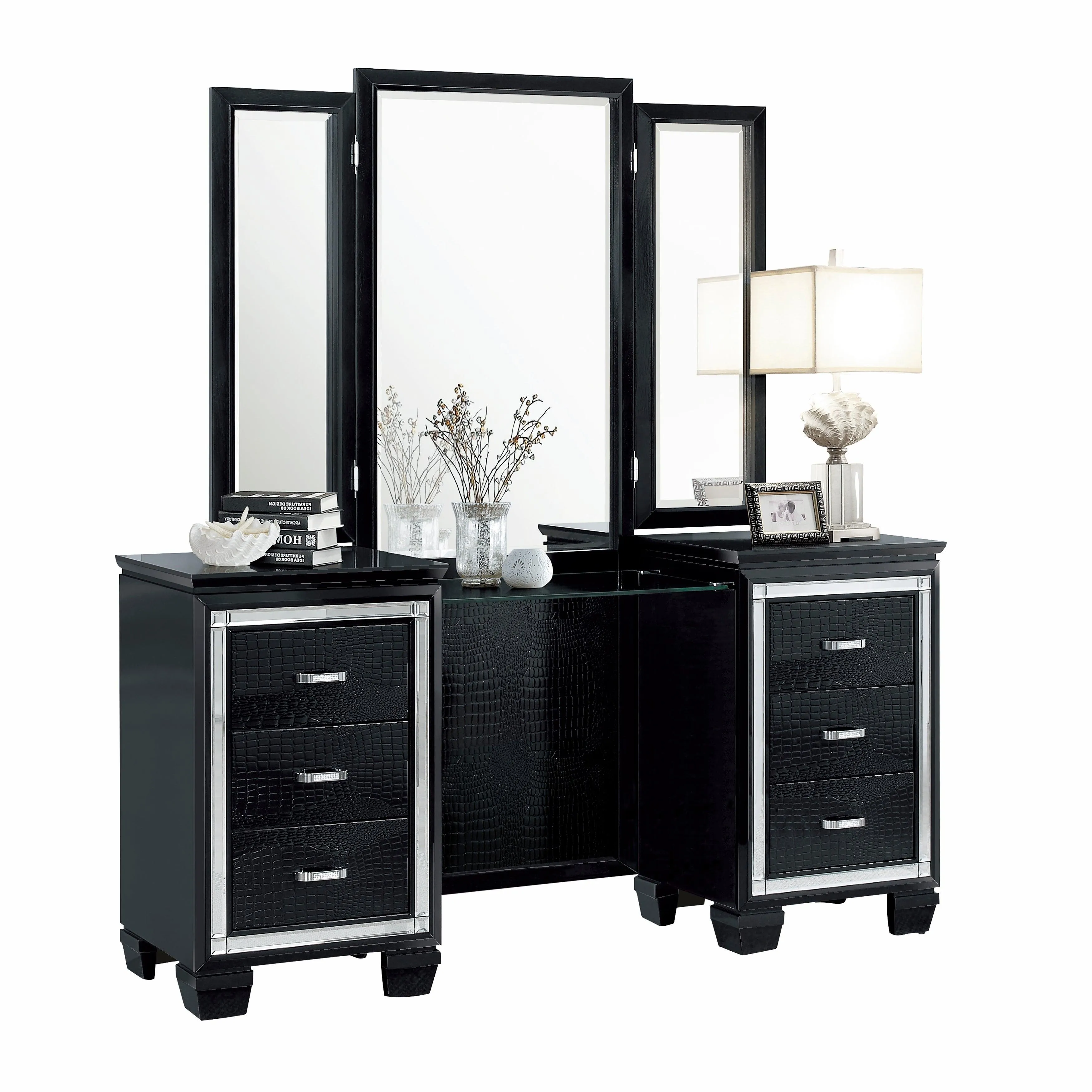 Allura Black Vanity Dresser with Mirror - Image 2