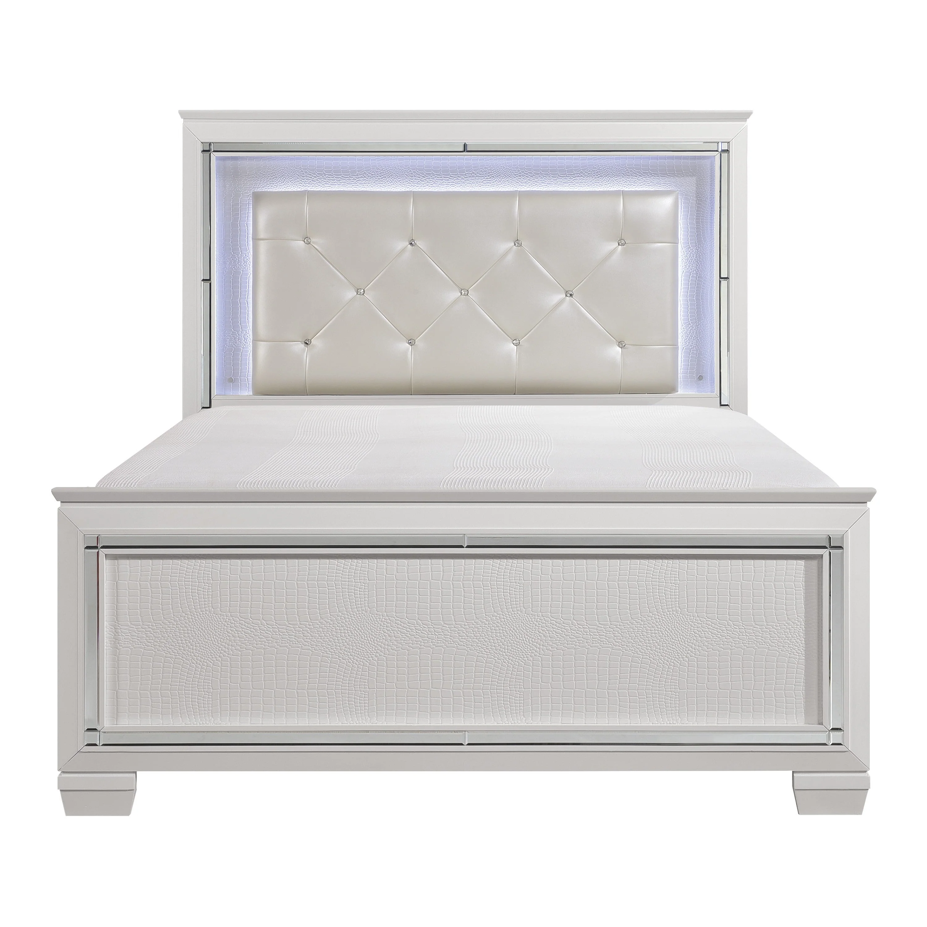 Allura White California King LED Upholstered Panel Bed