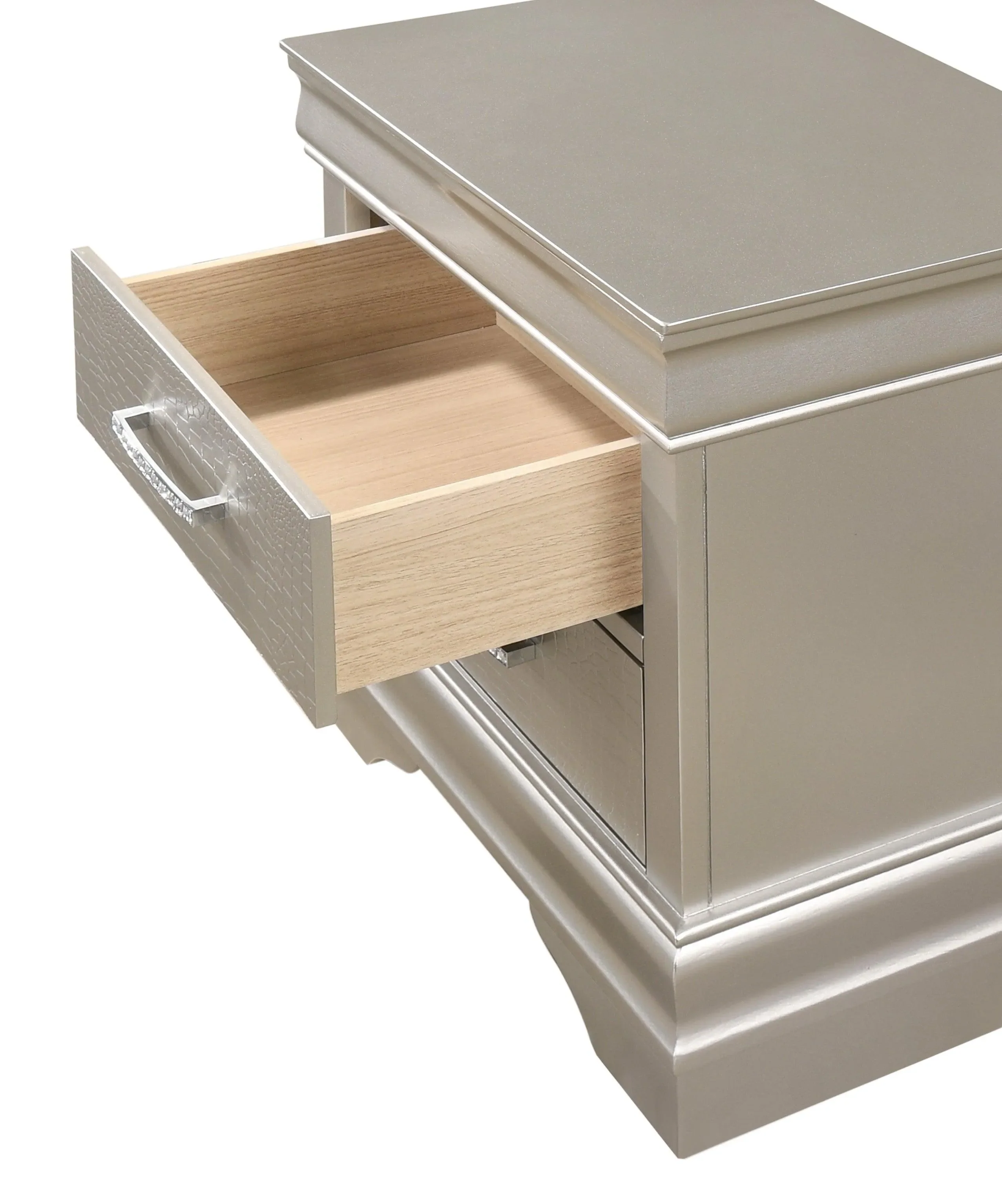 Amalia Champagne Silver Upholstered Panel Bedroom Set - Image 8