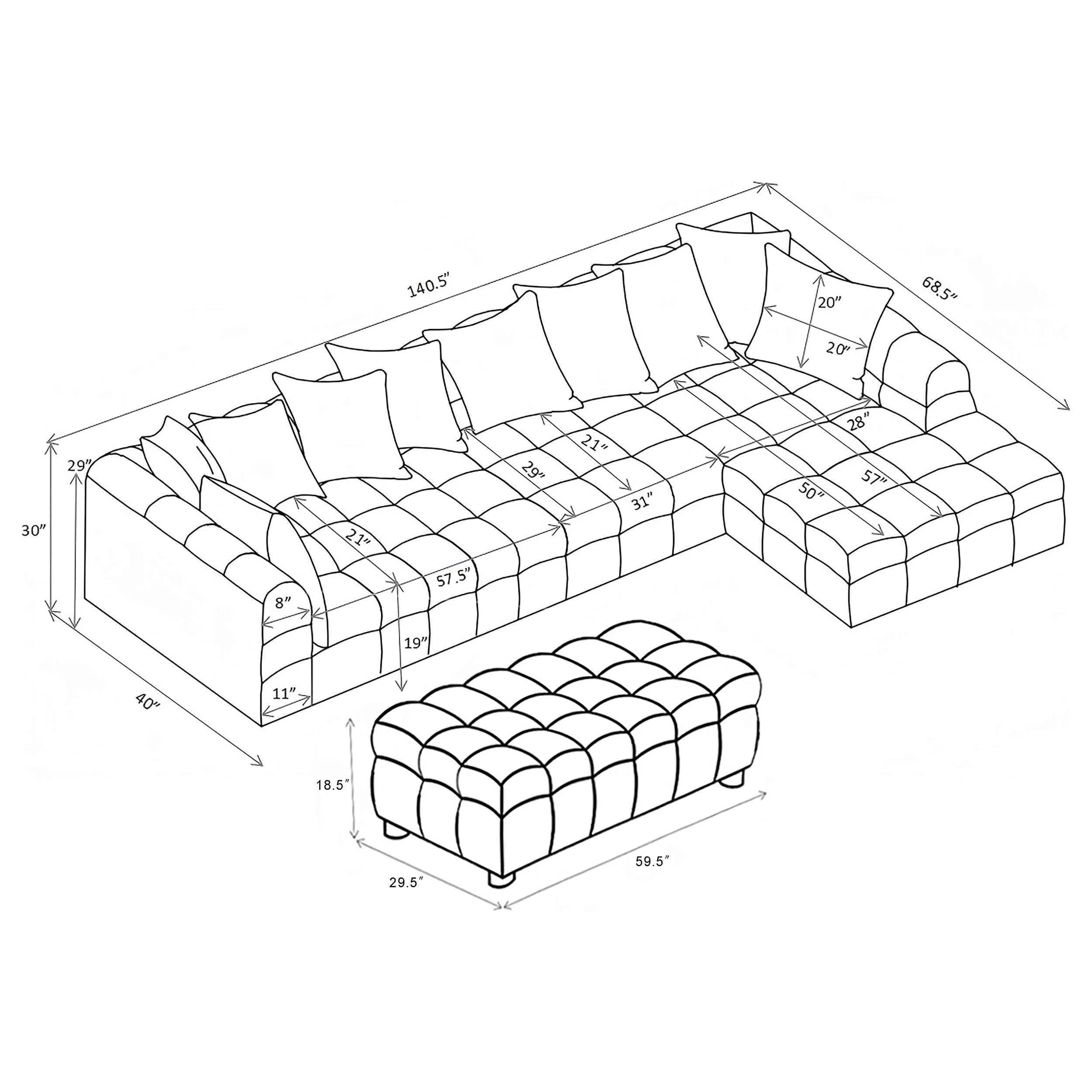 Amara Ivory 4-Piece Upholstered Sectional Sofa - Image 11
