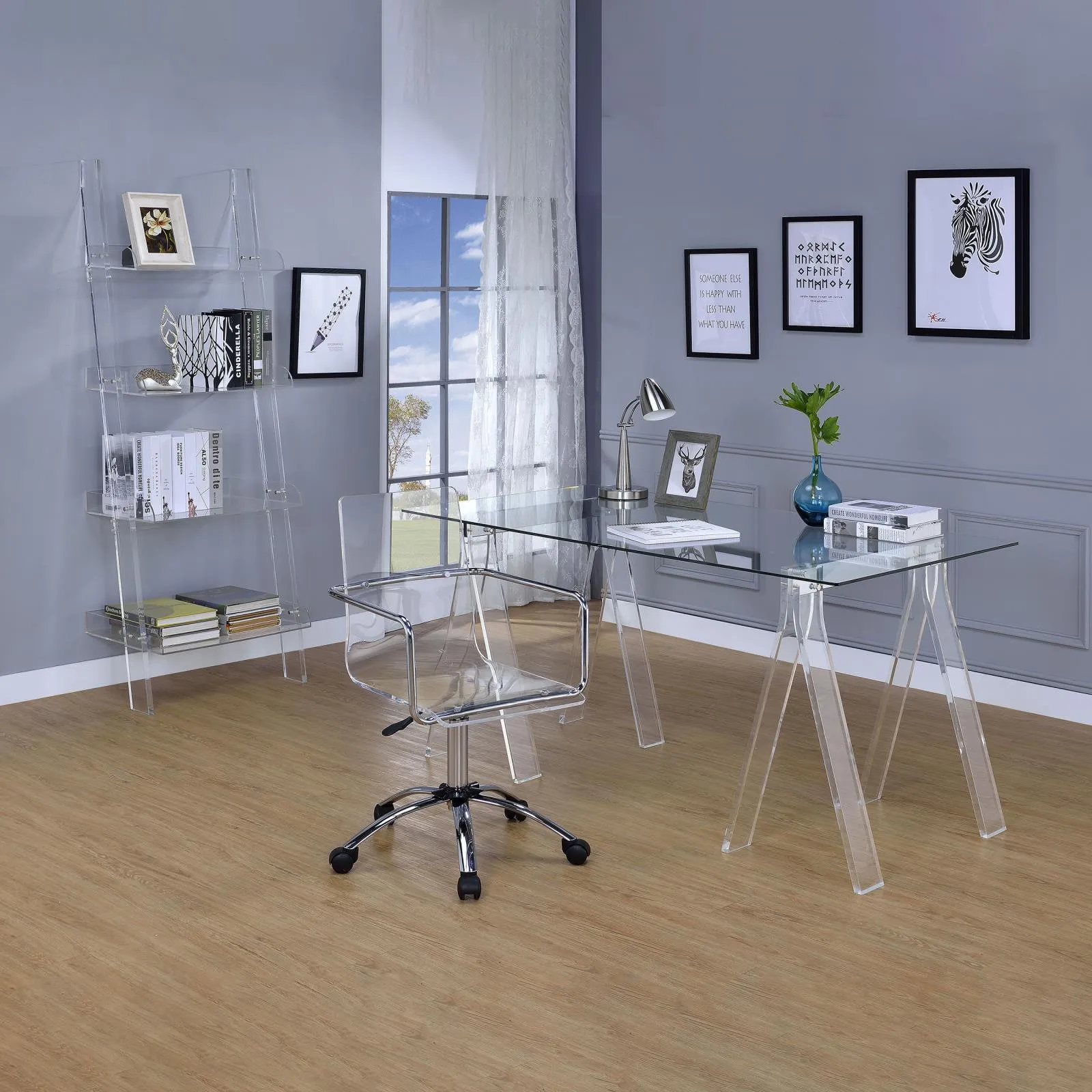 Amaturo Clear/Chrome Office Chair with Casters - Image 9