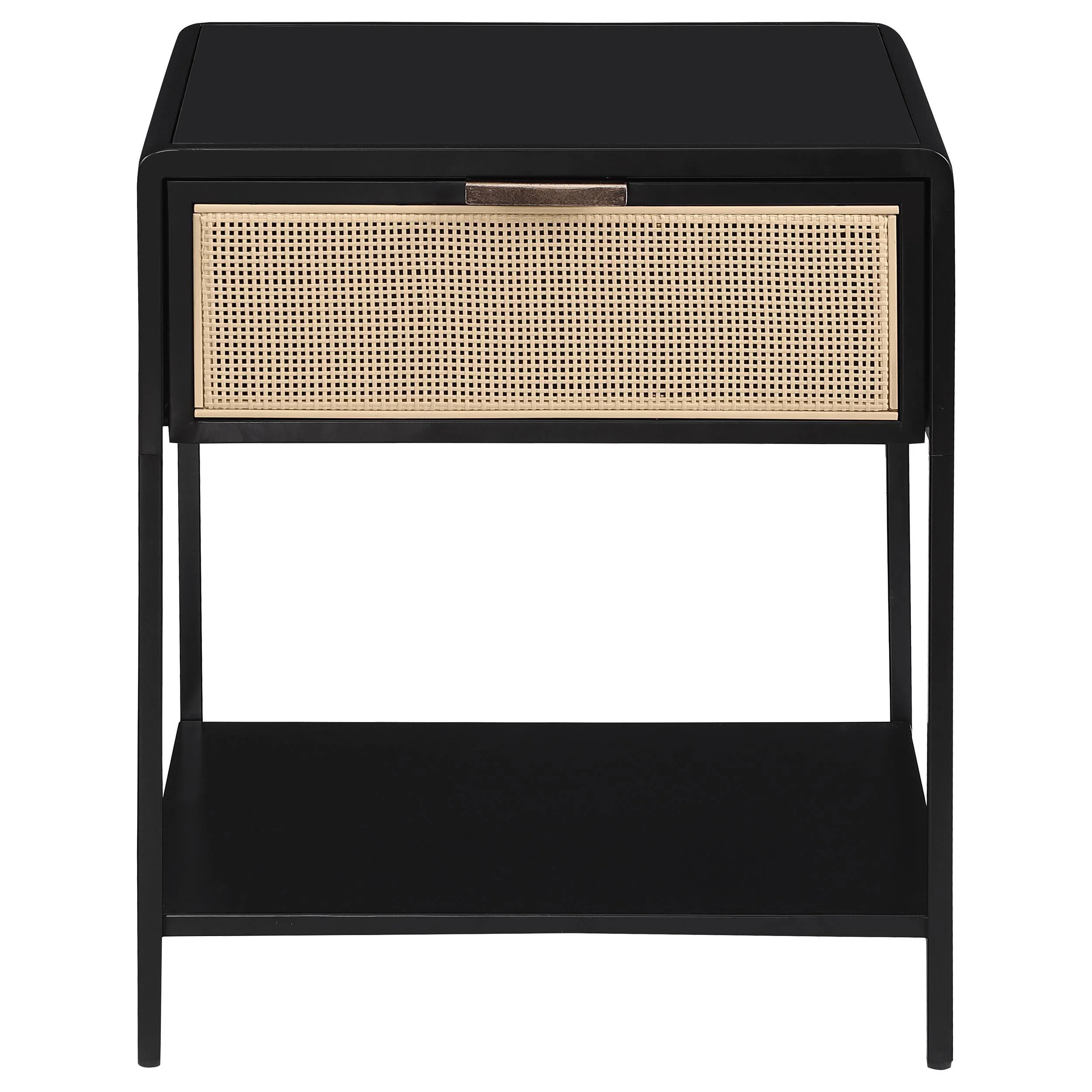 Amherst Black 1-drawer Radio Weave Rattan Metal Side Table - Image 2