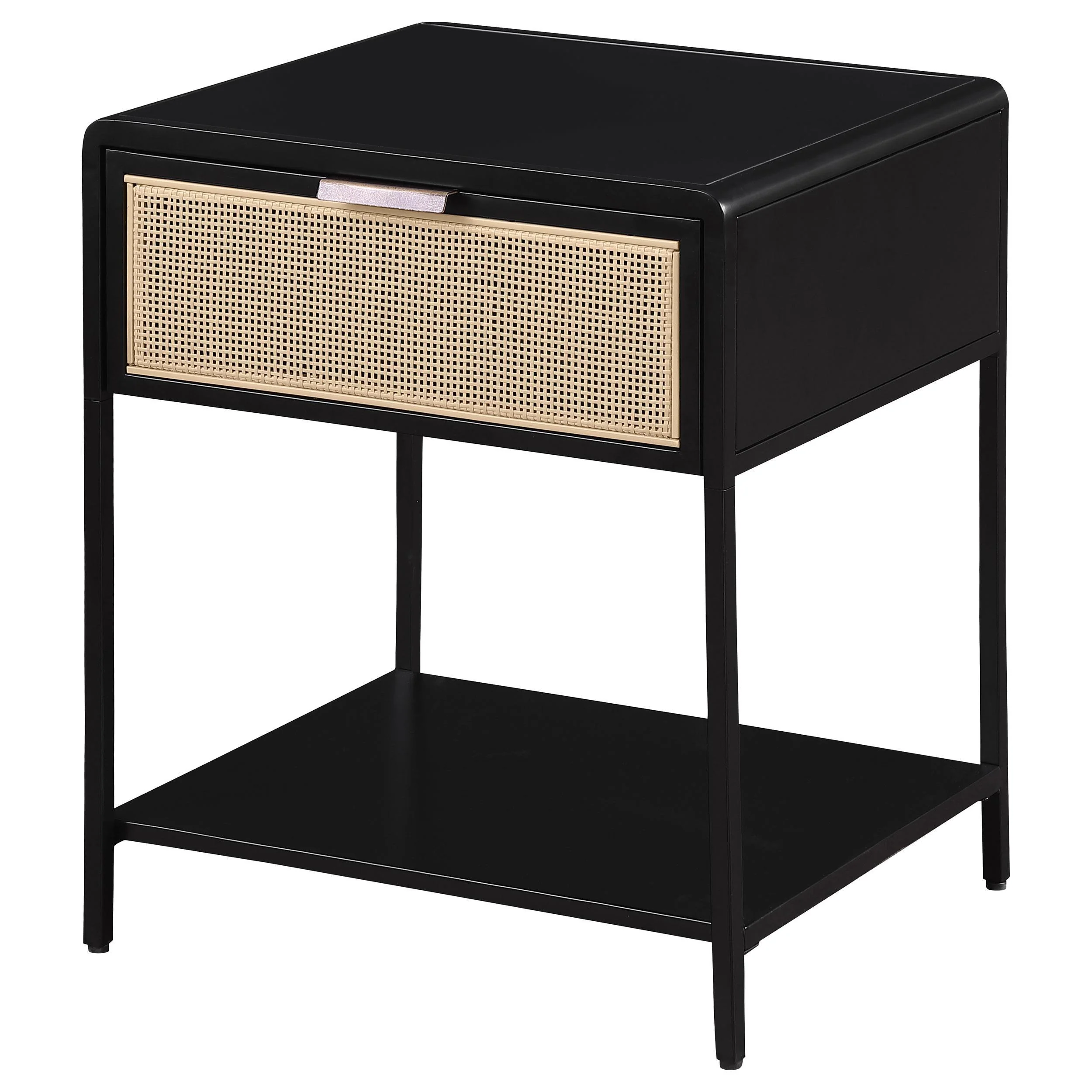 Amherst Black 1-drawer Radio Weave Rattan Metal Side Table - Image 3
