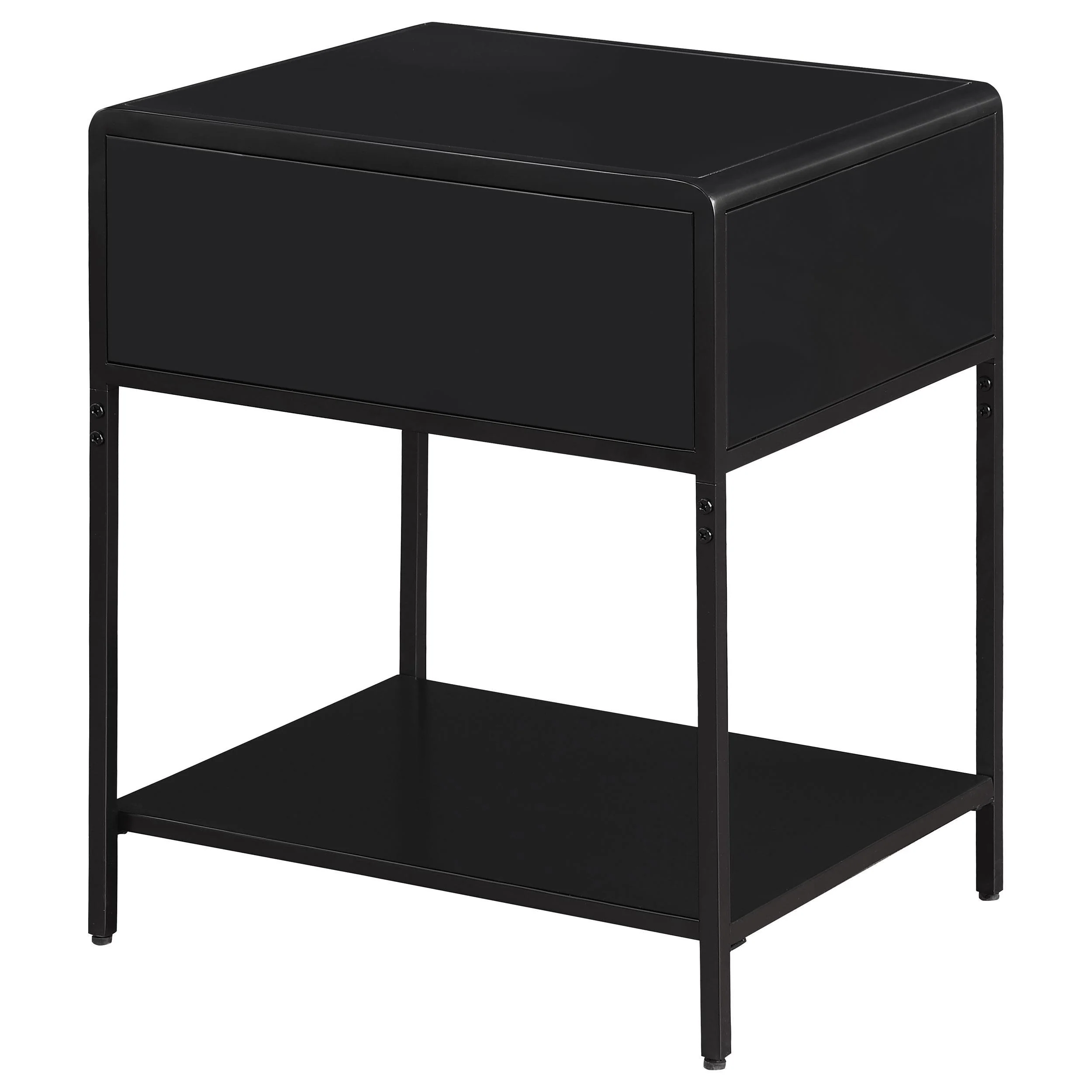 Amherst Black 1-drawer Radio Weave Rattan Metal Side Table - Image 6