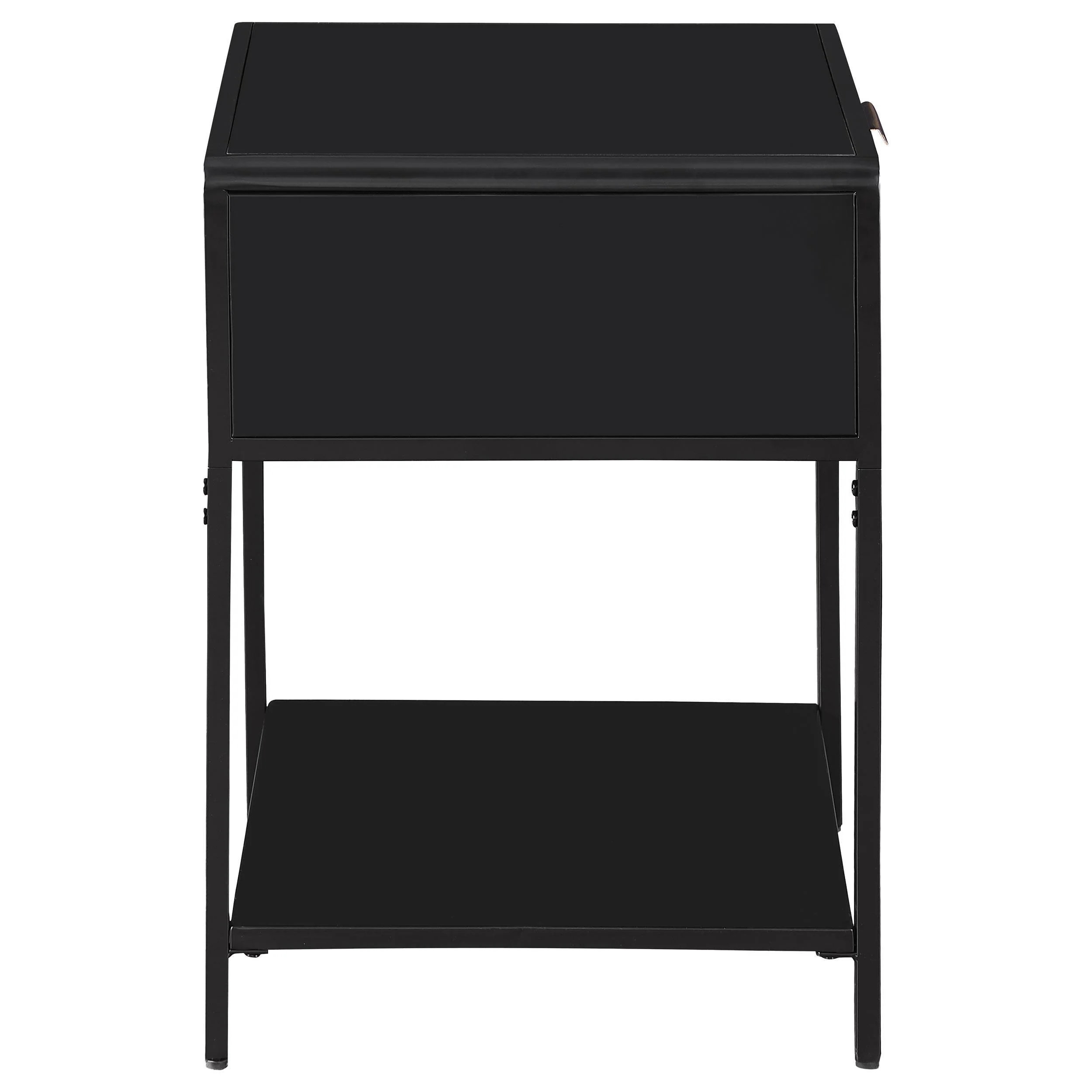 Amherst Black 1-drawer Radio Weave Rattan Metal Side Table - Image 7