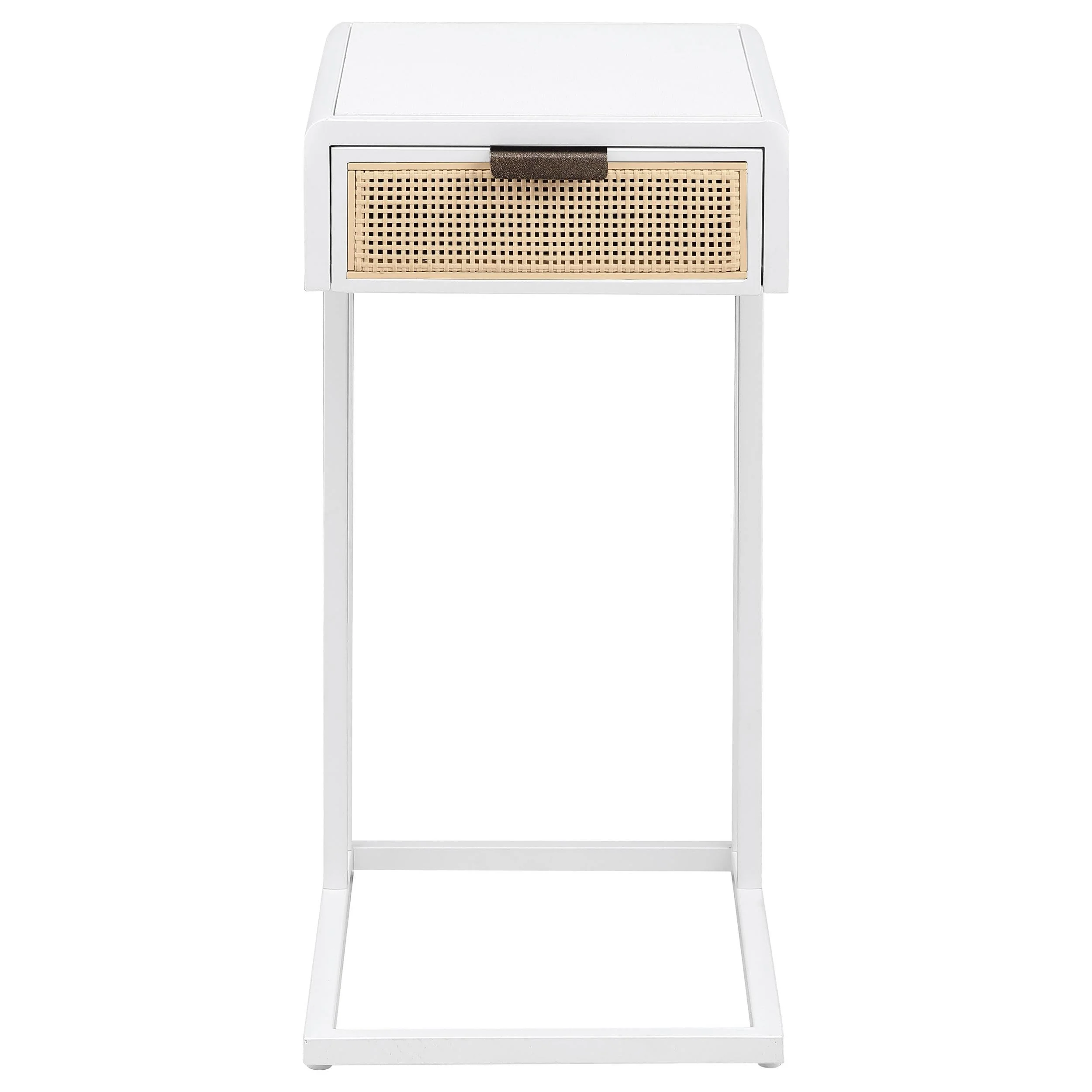 Amherst White 1-Drawer Radio Weave Cane Metal Side Table - Image 3