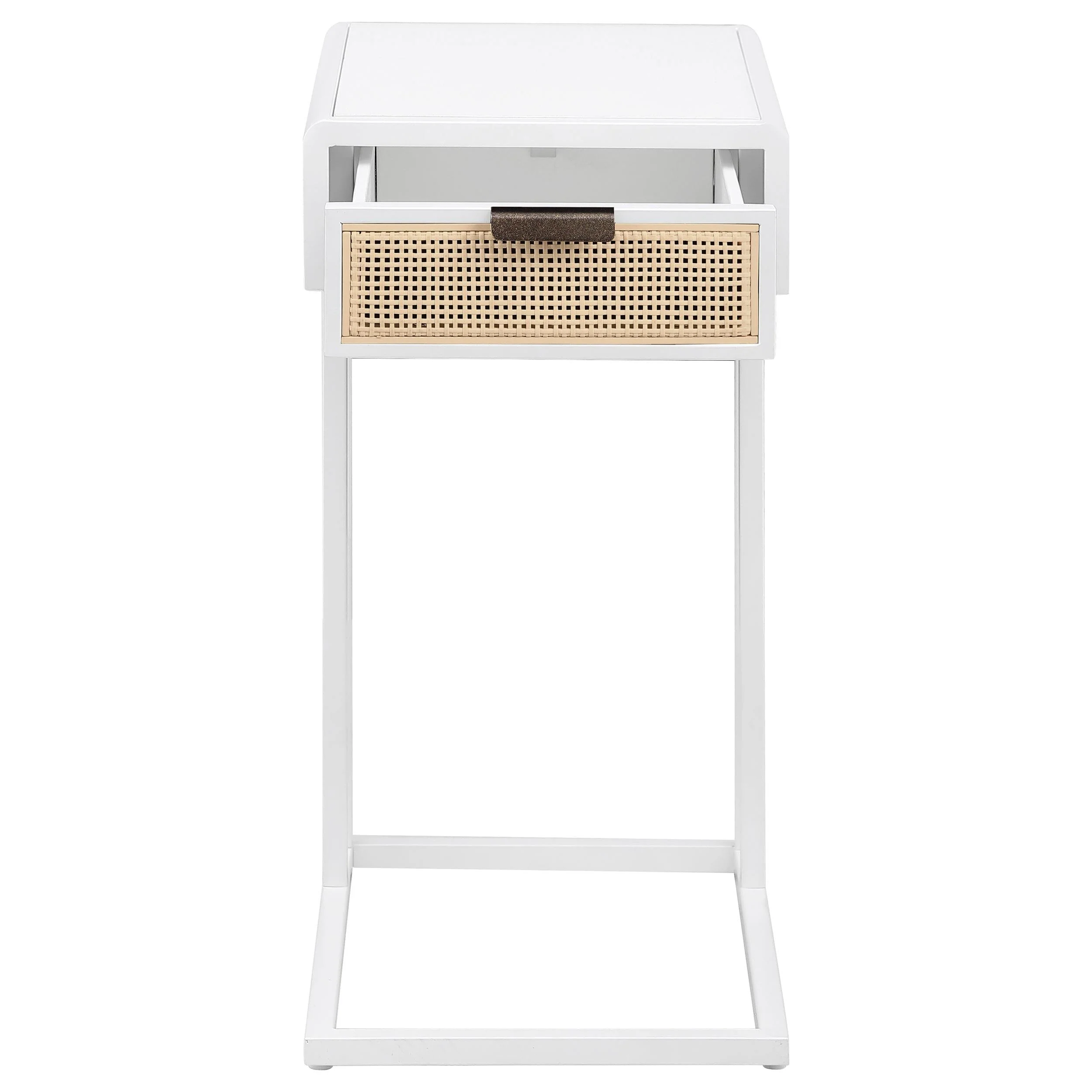 Amherst White 1-Drawer Radio Weave Cane Metal Side Table - Image 4