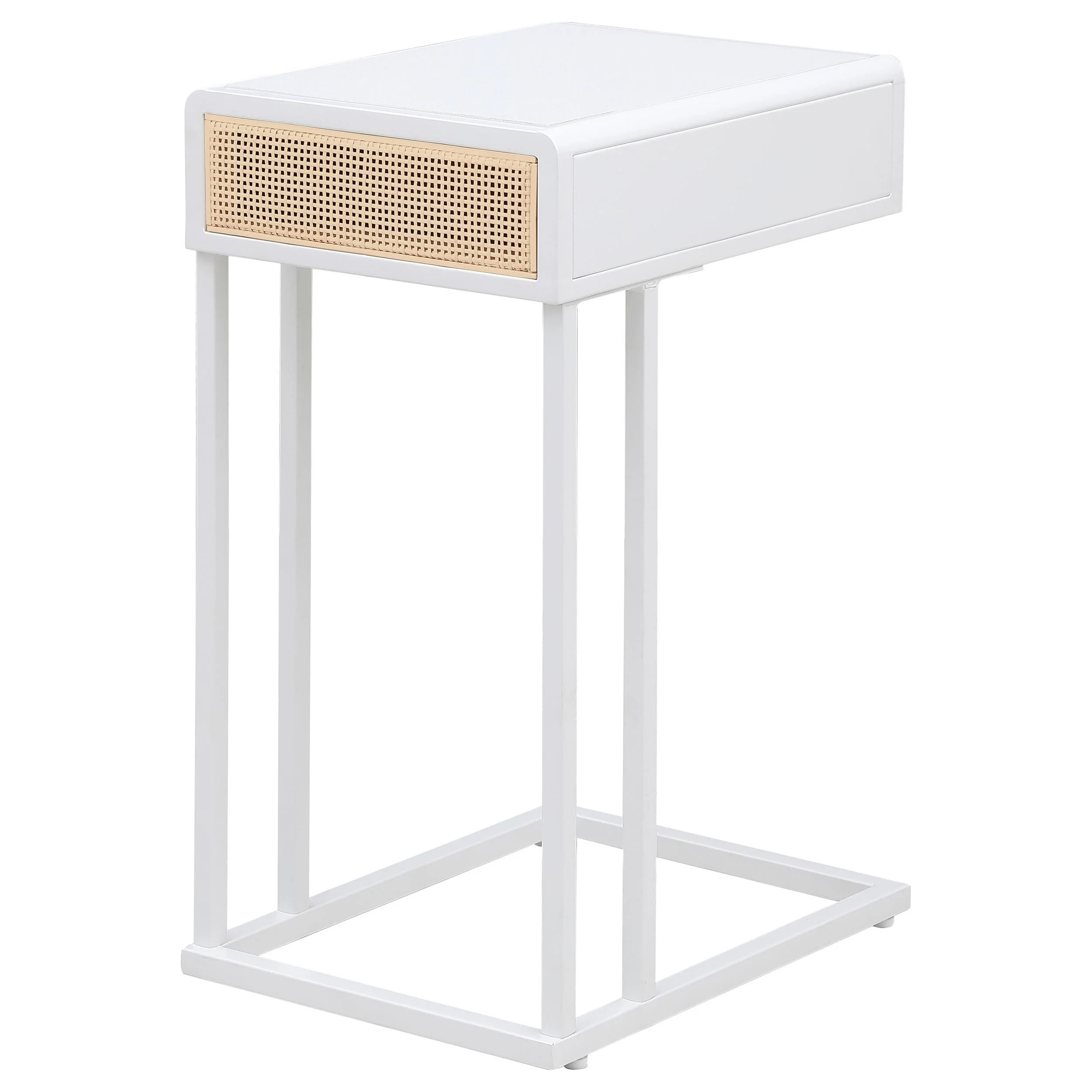 Amherst White 1-Drawer Radio Weave Cane Metal Side Table - Image 6