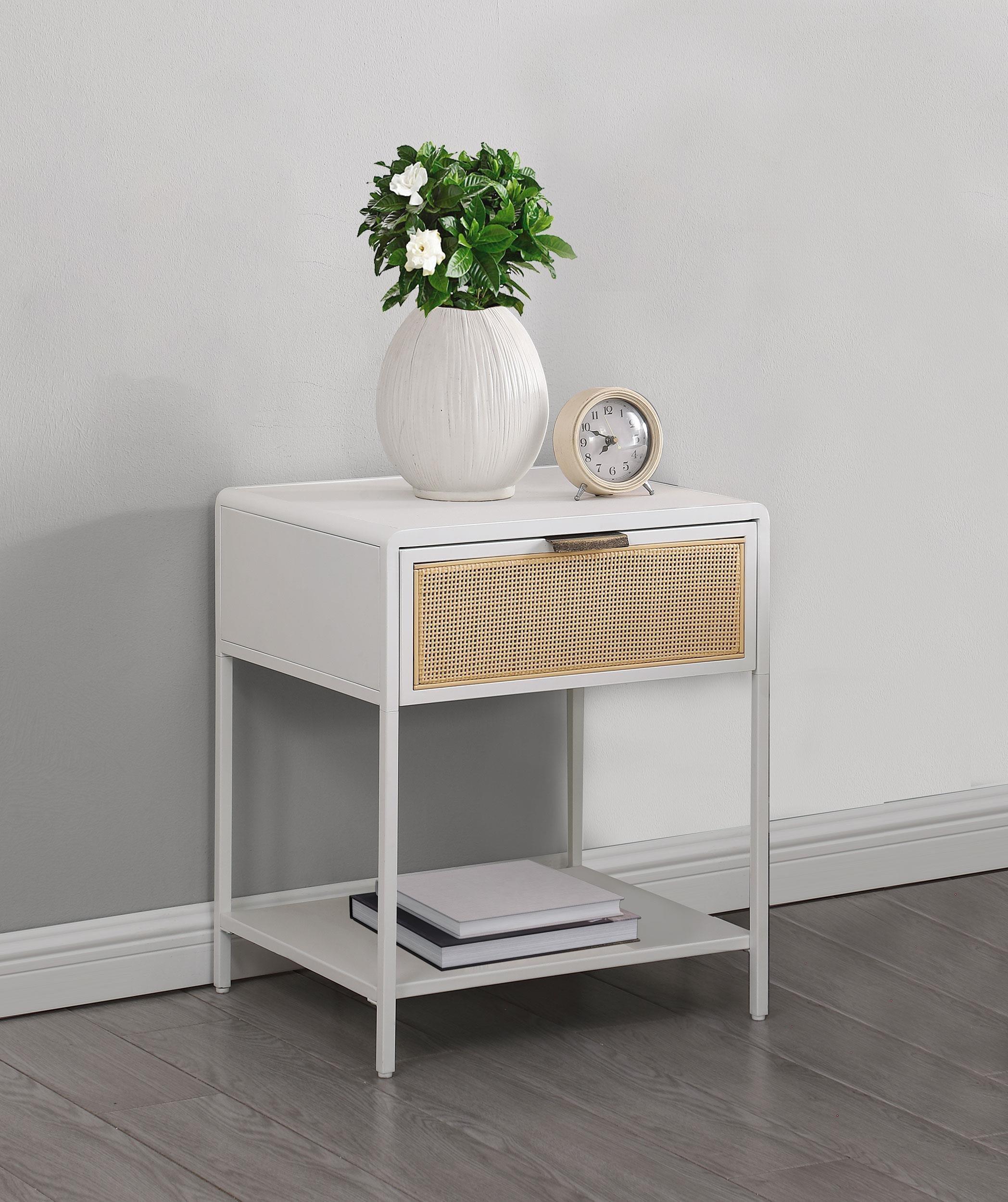 Amherst White 1-drawer Radio Weave Rattan Metal Side Table