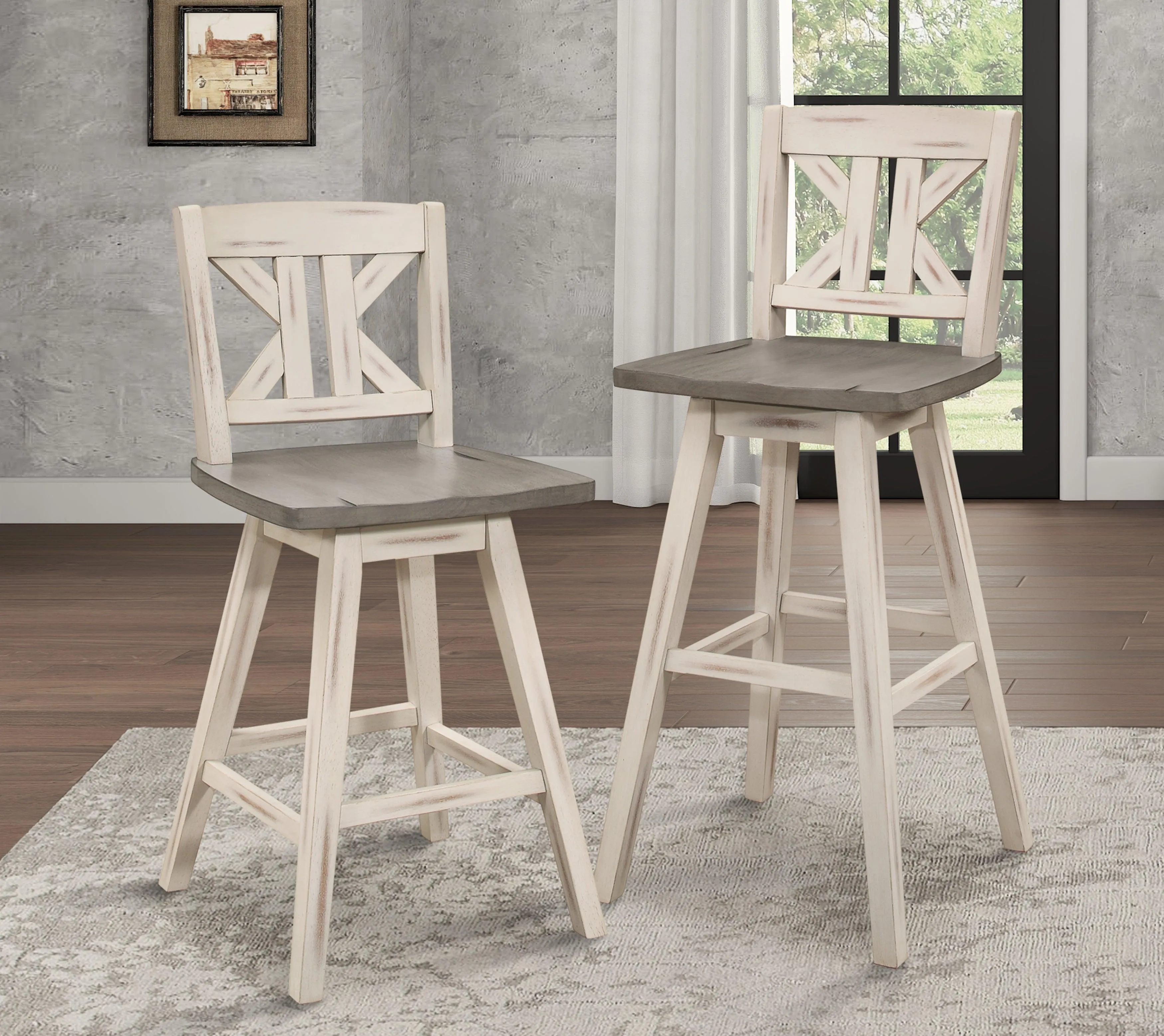 Amsonia White Swivel Pub Counter Height Chairs, Set of 2 - Image 6