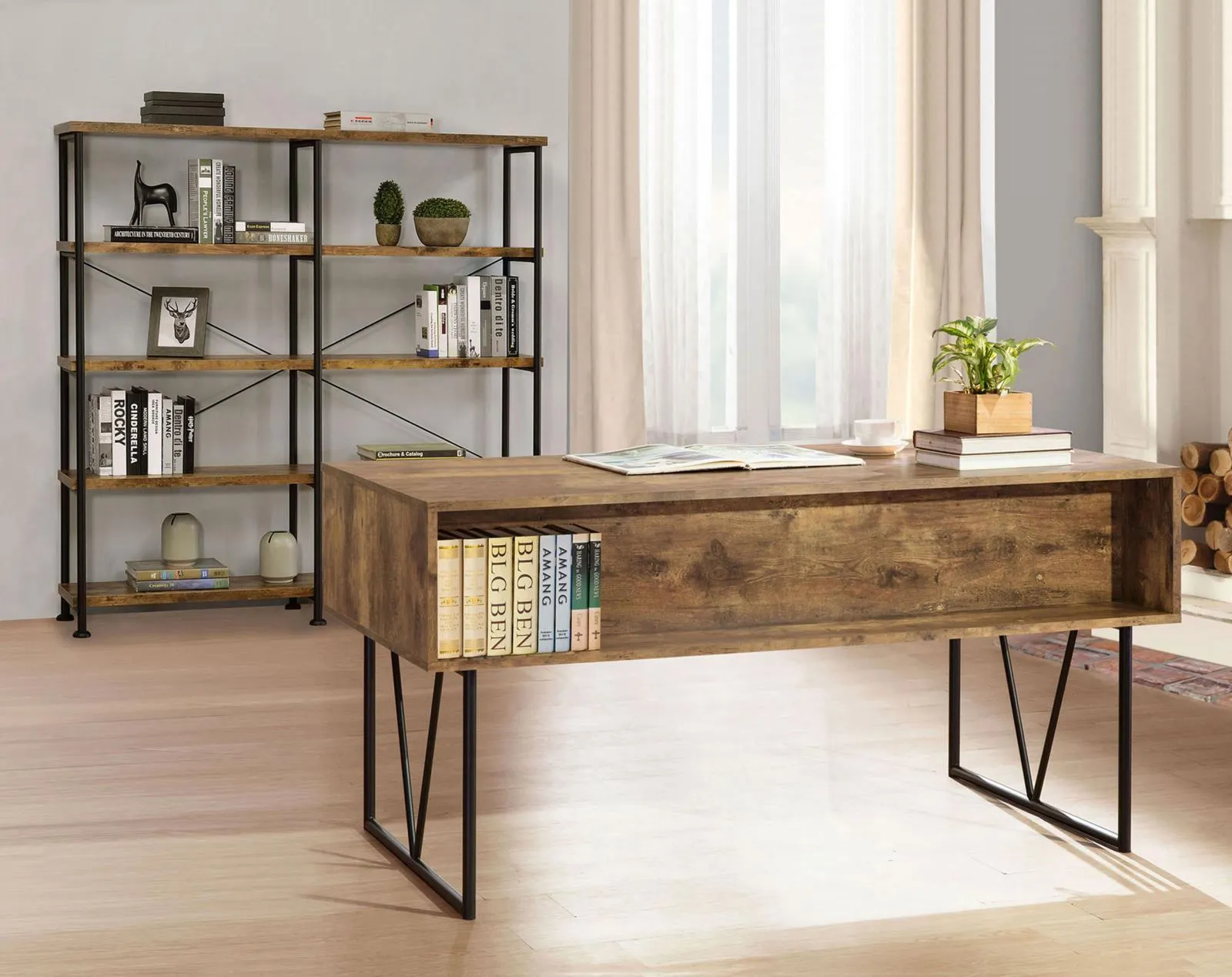 Analiese Antique Nutmeg 4-Shelf Open Bookcase - Image 10
