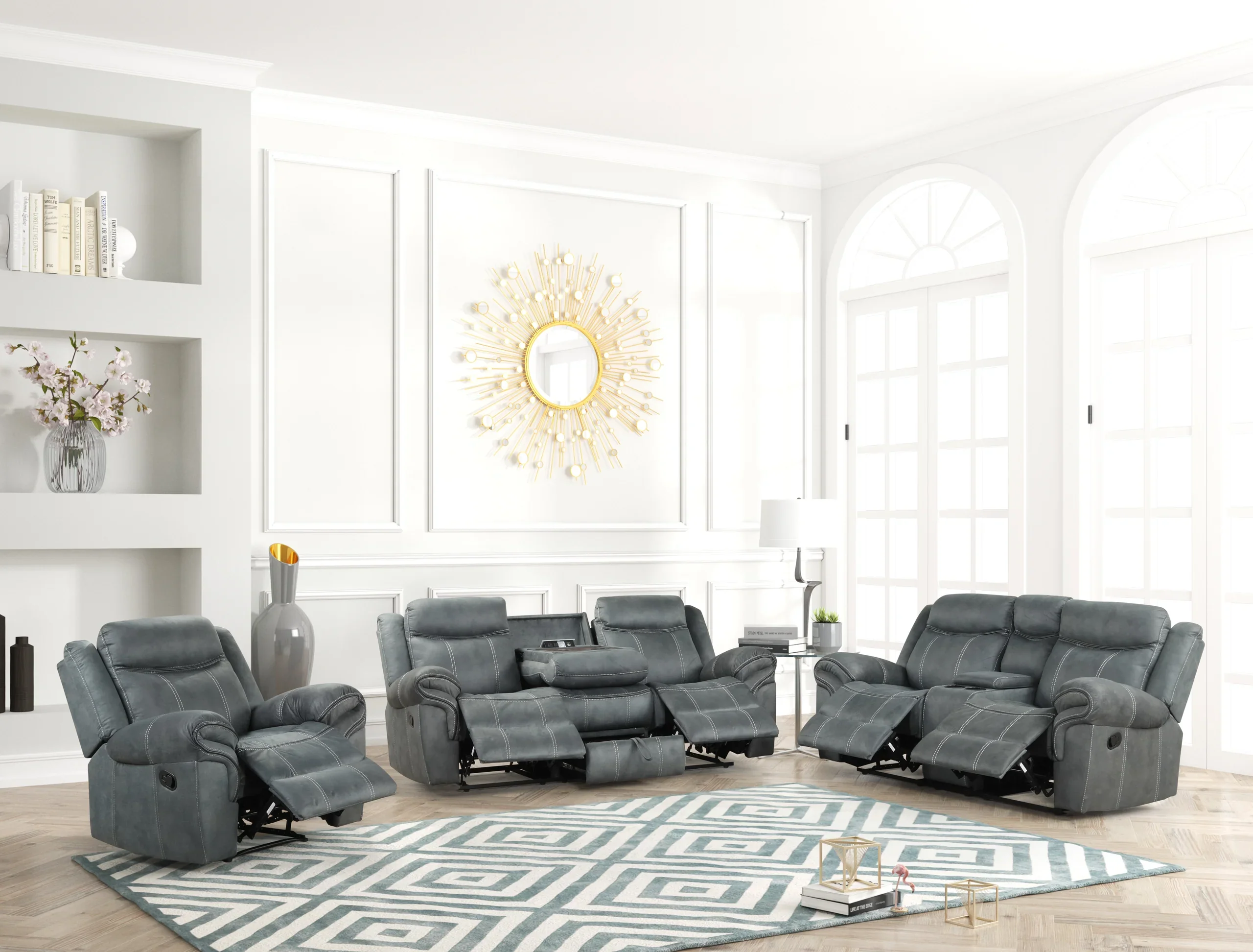 Andres 3-Piece Gray Leather Living Room Set