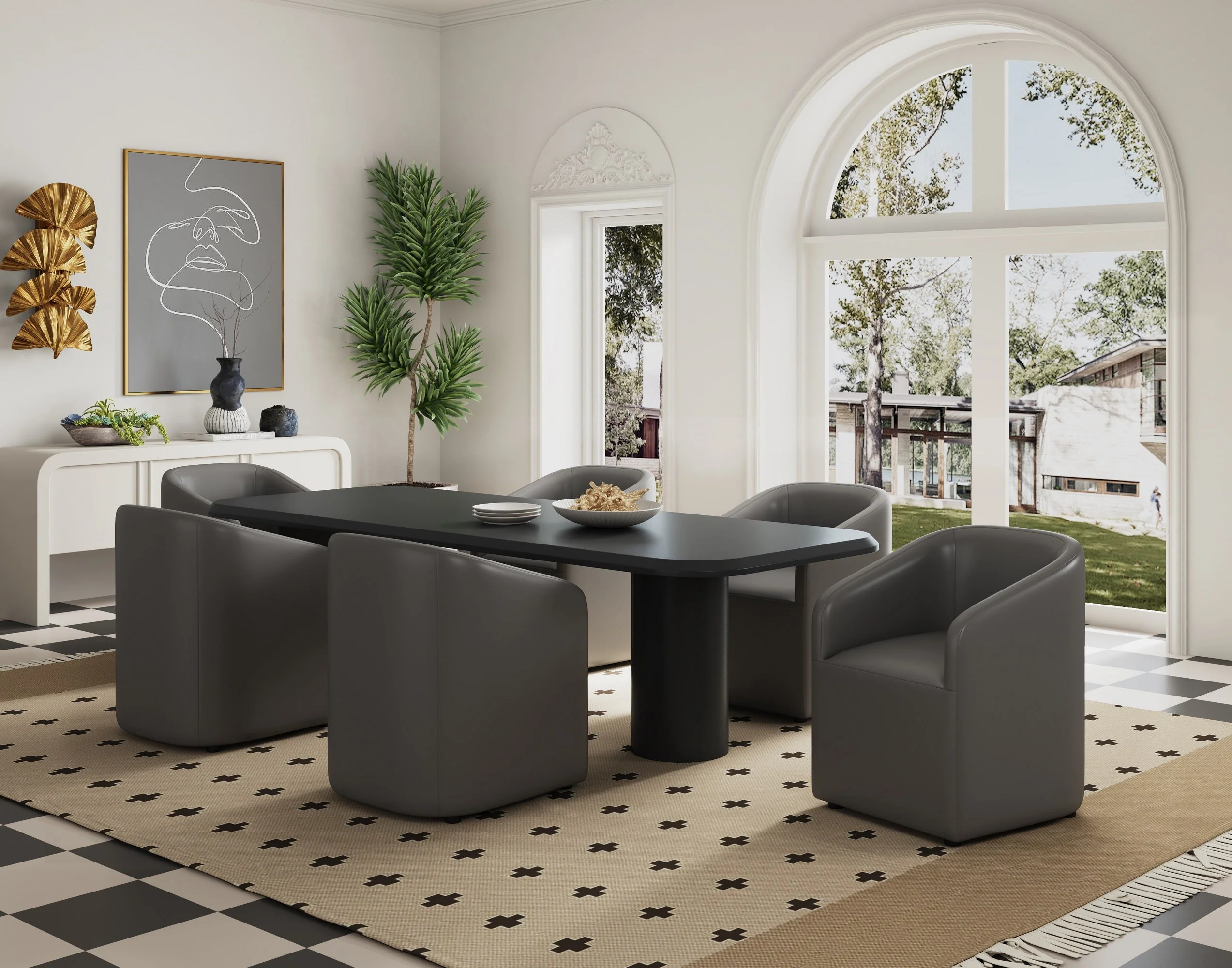 Anna Round Faux Leather Dining Armchair in Pewter - Image 2