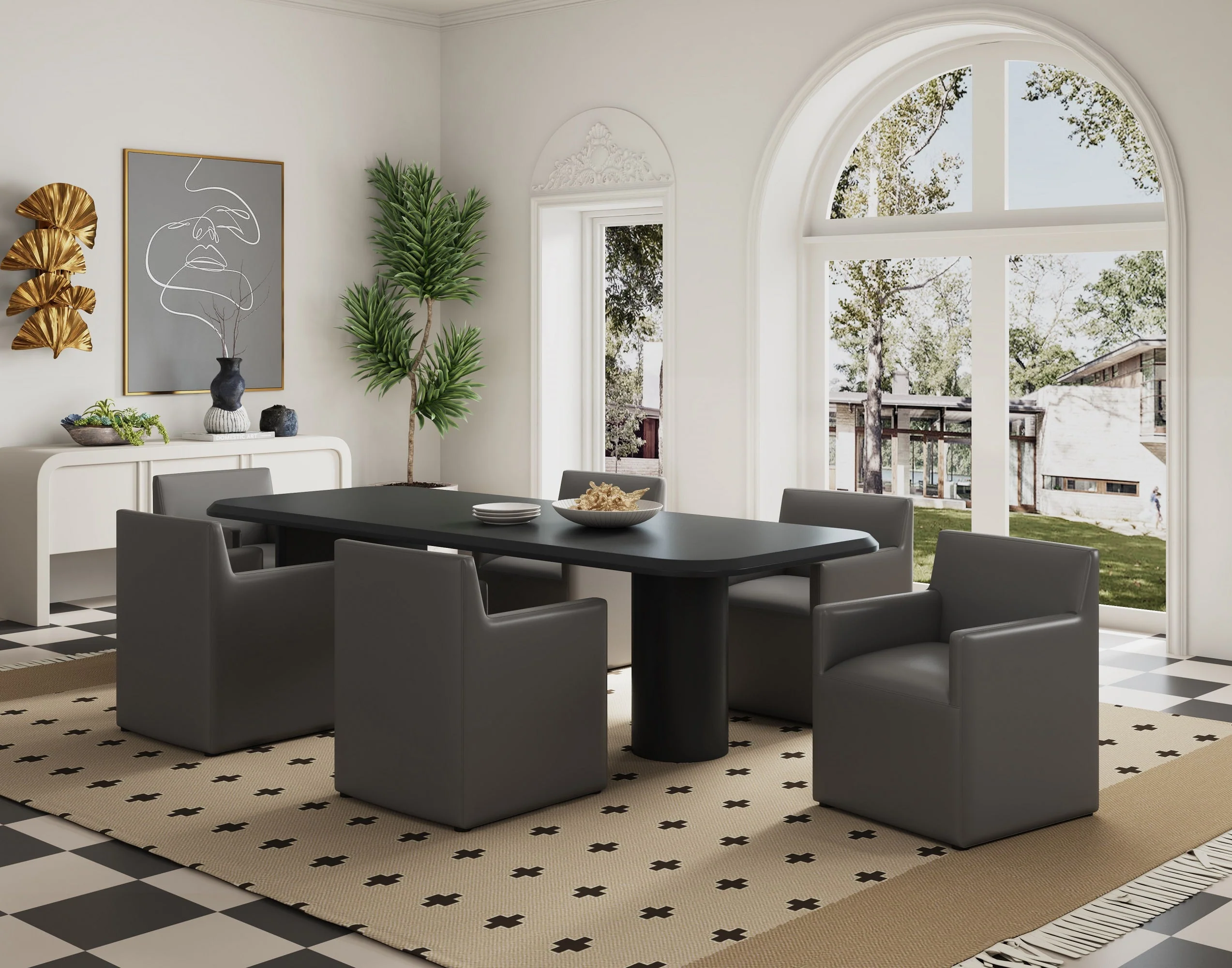 Anna Square Faux Leather Dining Arm Chair in Pewter (set of 2) - Image 2