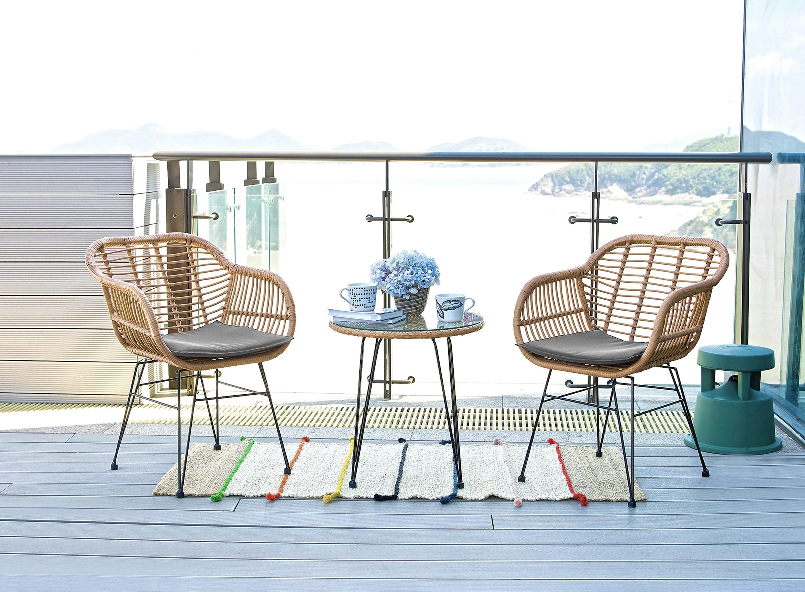 Antibes 1.0 Patio 2-Person Seating Group with End Table with Grey Cushions - Image 2