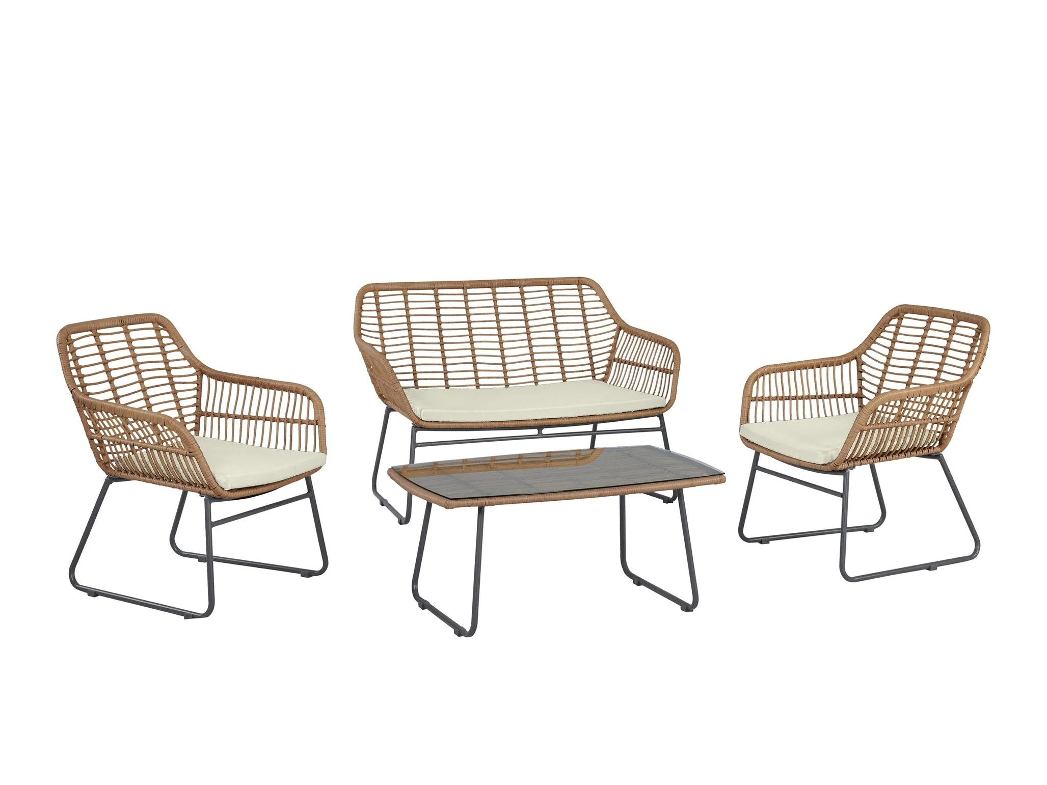 Antibes 2.0 Patio 4-Person Conversation Set with Coffee Table with Cream Cushions