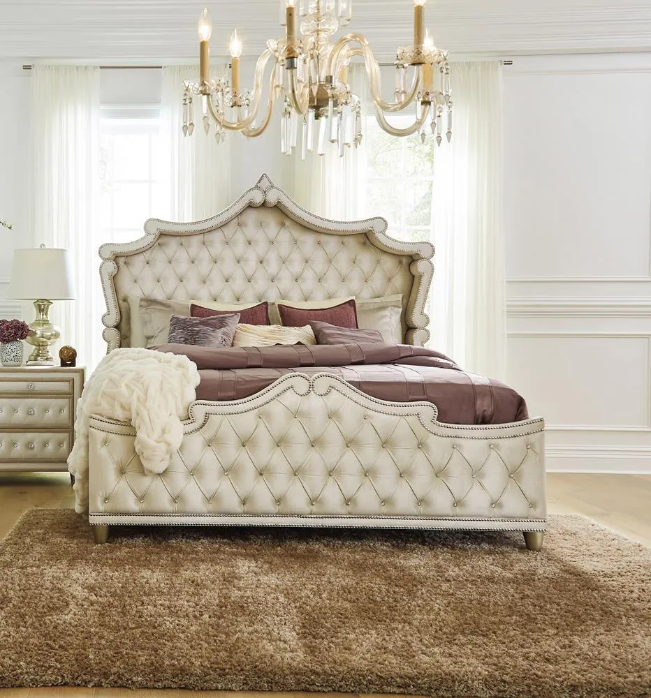 Antonella Ivory and Camel Tufted Upholstered Eastern King Bed