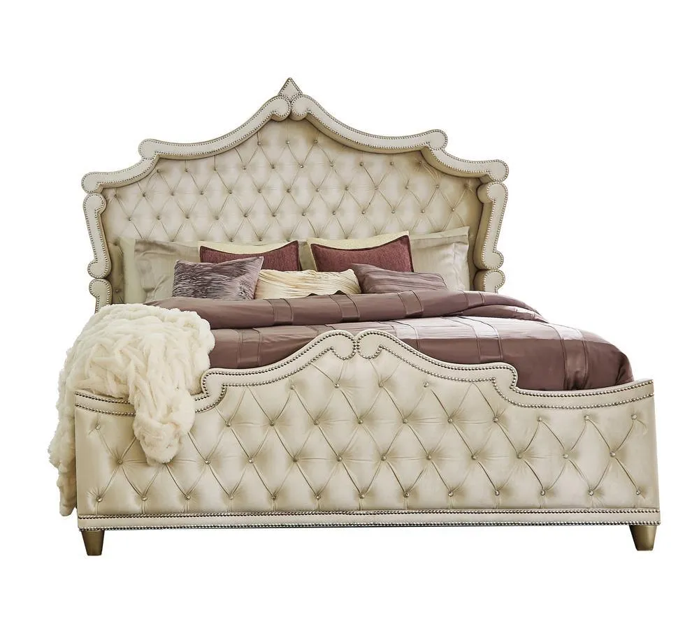 Antonella Ivory and Camel Tufted Upholstered Queen Bed - Image 2