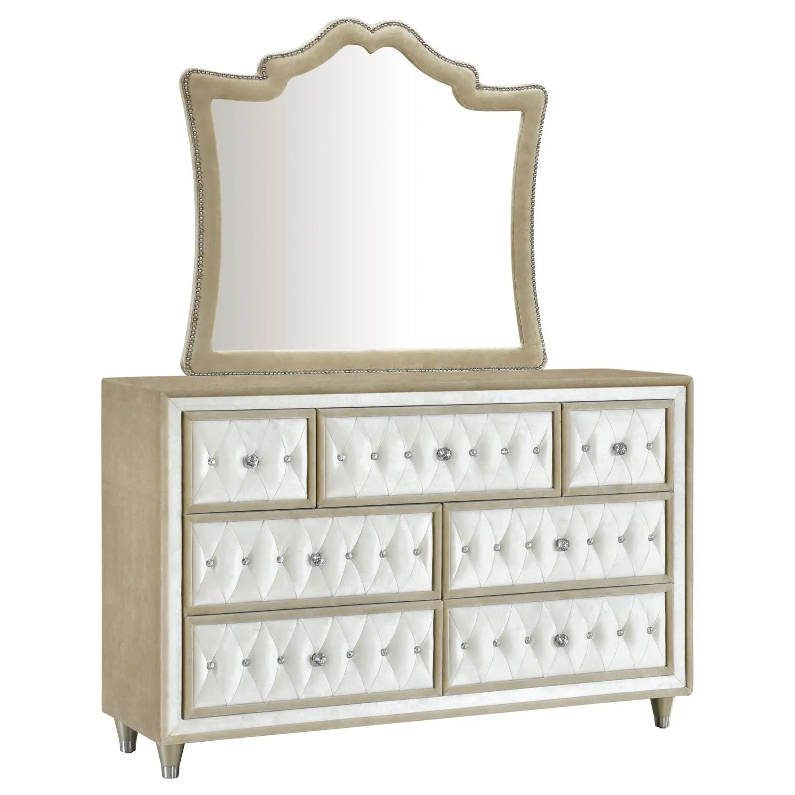 Antonella Ivory and Camel Upholstered 7-Drawer Dresser with Mirror - Image 2