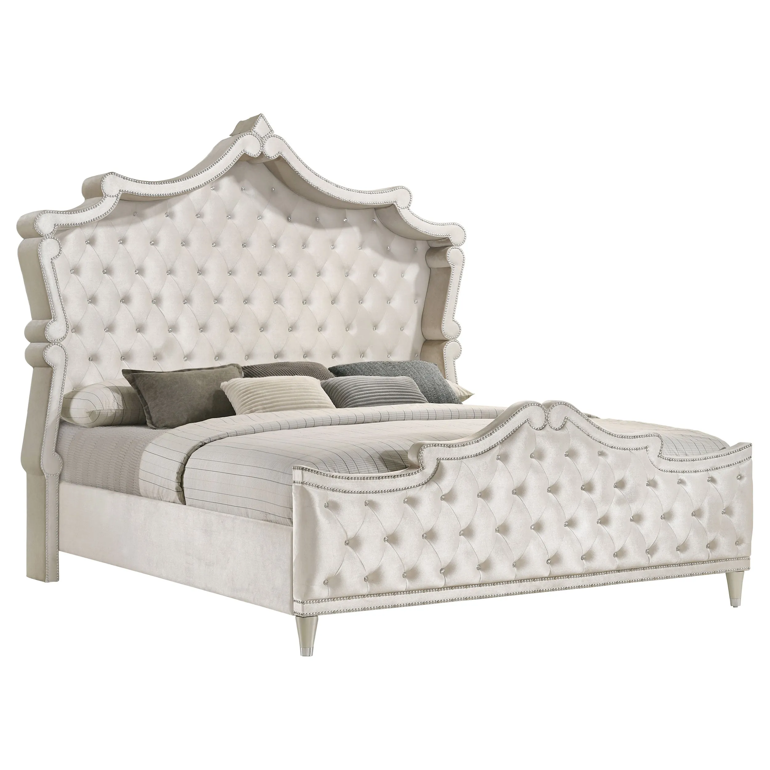 Antonella Ivory/Camel 5-Piece Upholstered Tufted Eastern King Bedroom Set - Image 3