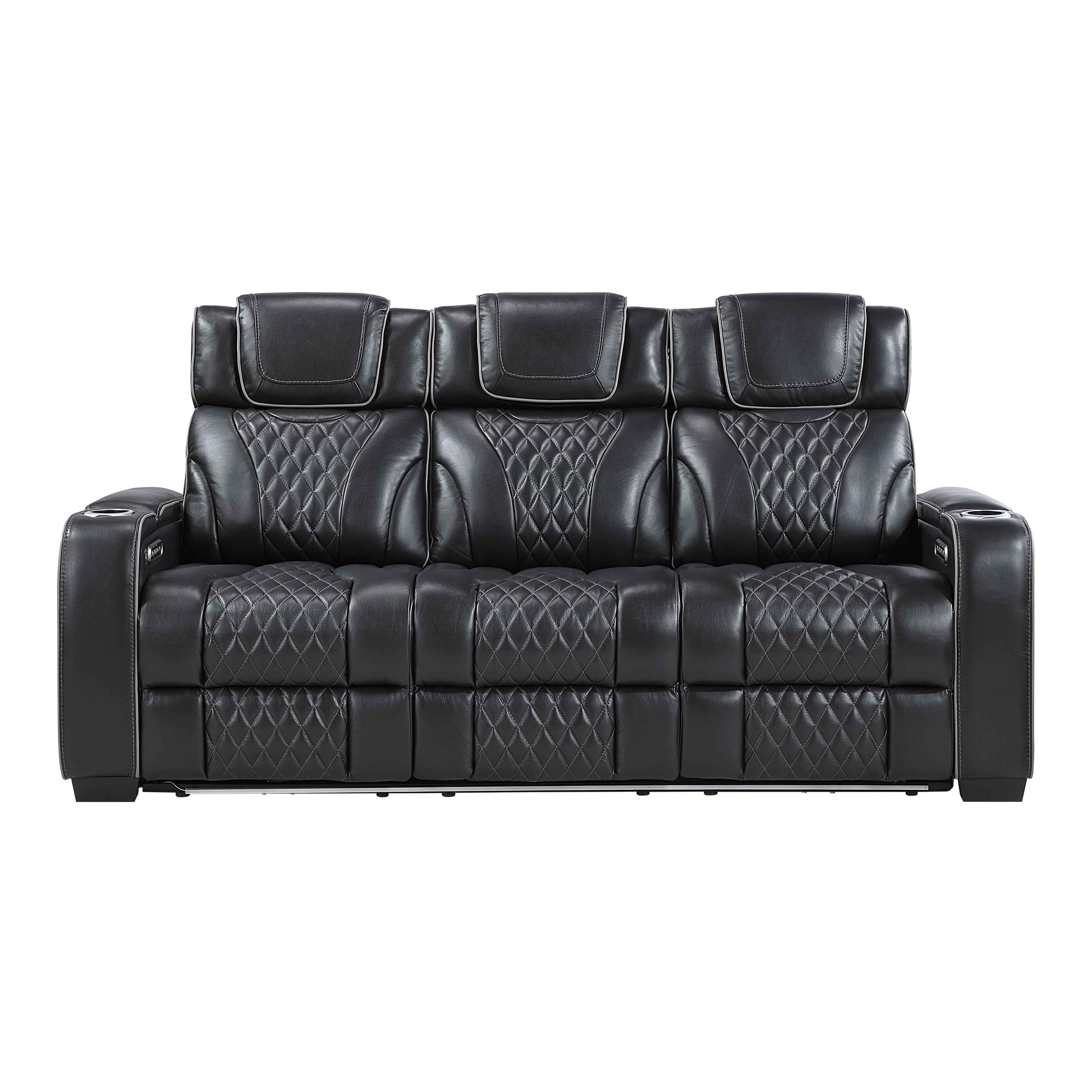Apex Black Leather Power Double Reclining Sofa