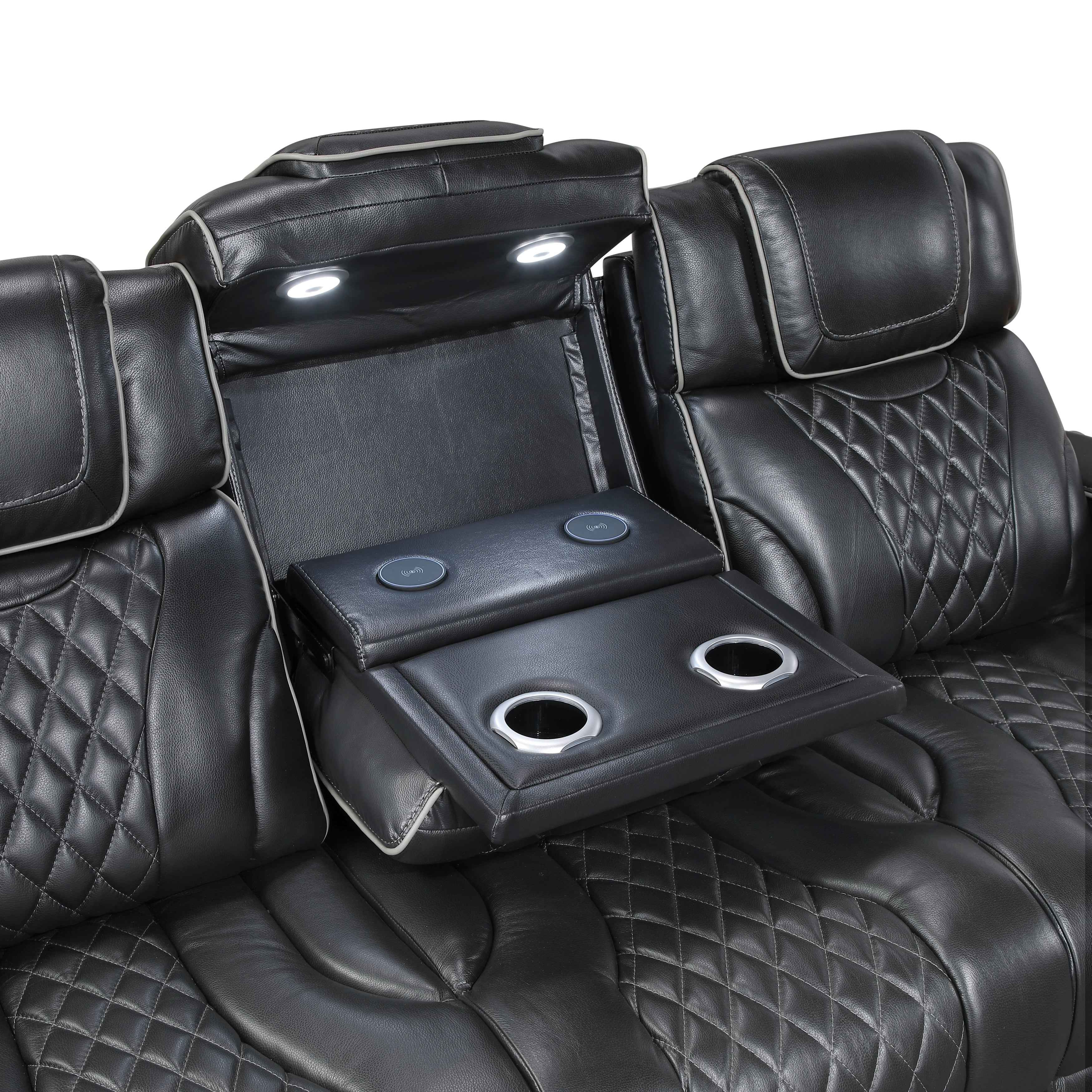 Apex Black Leather Power Double Reclining Sofa - Image 7