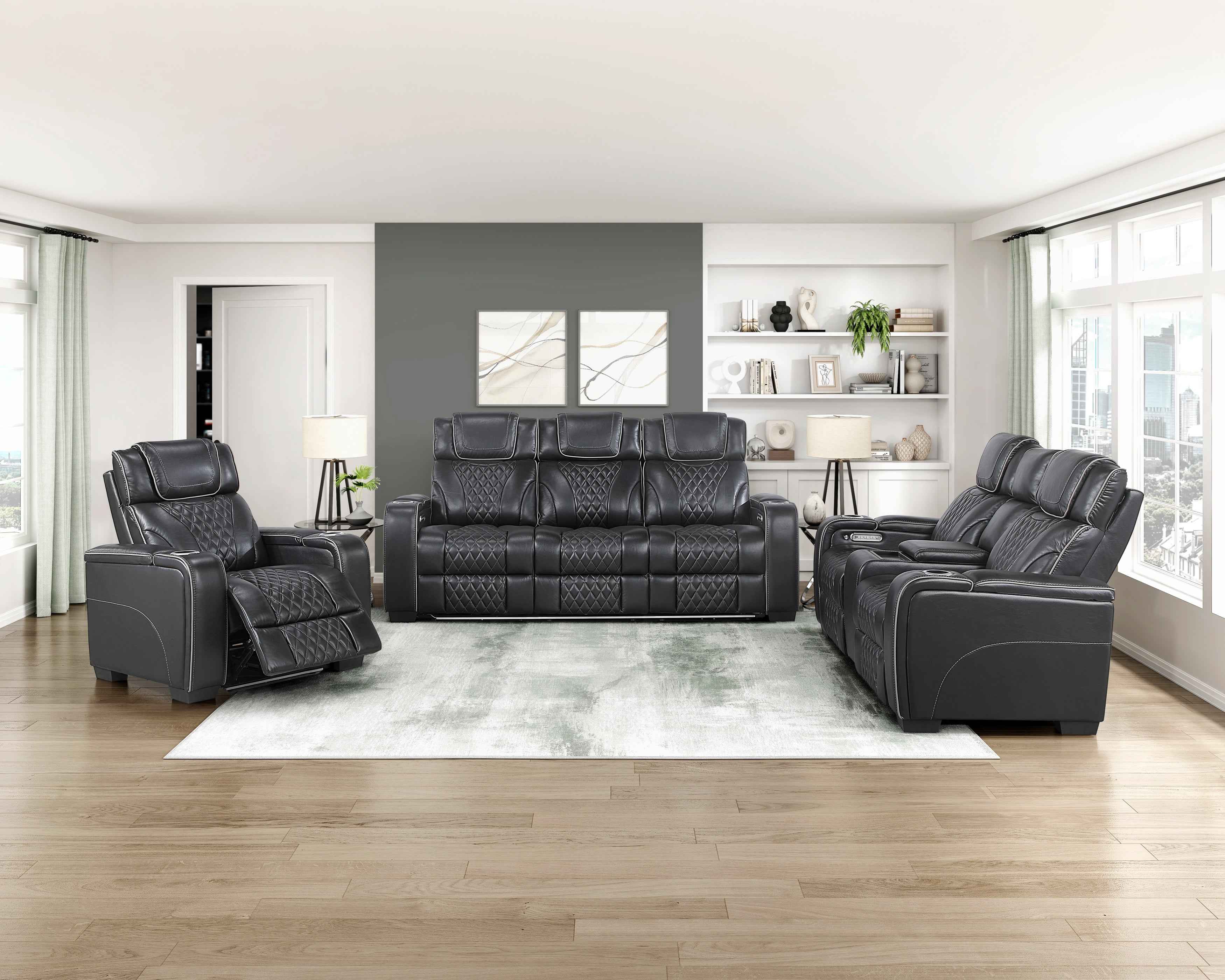 Apex Black Leather Power Reclining Living Room Set