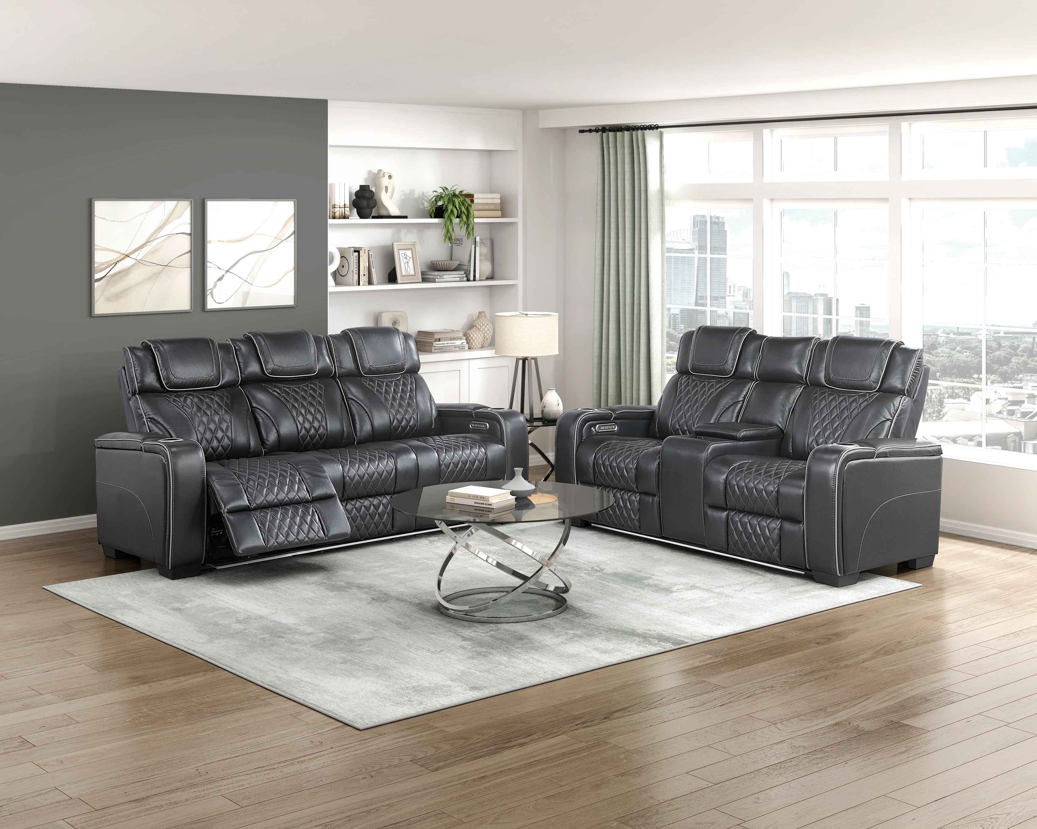 Apex Black Leather Power Reclining Living Room Set - Image 28