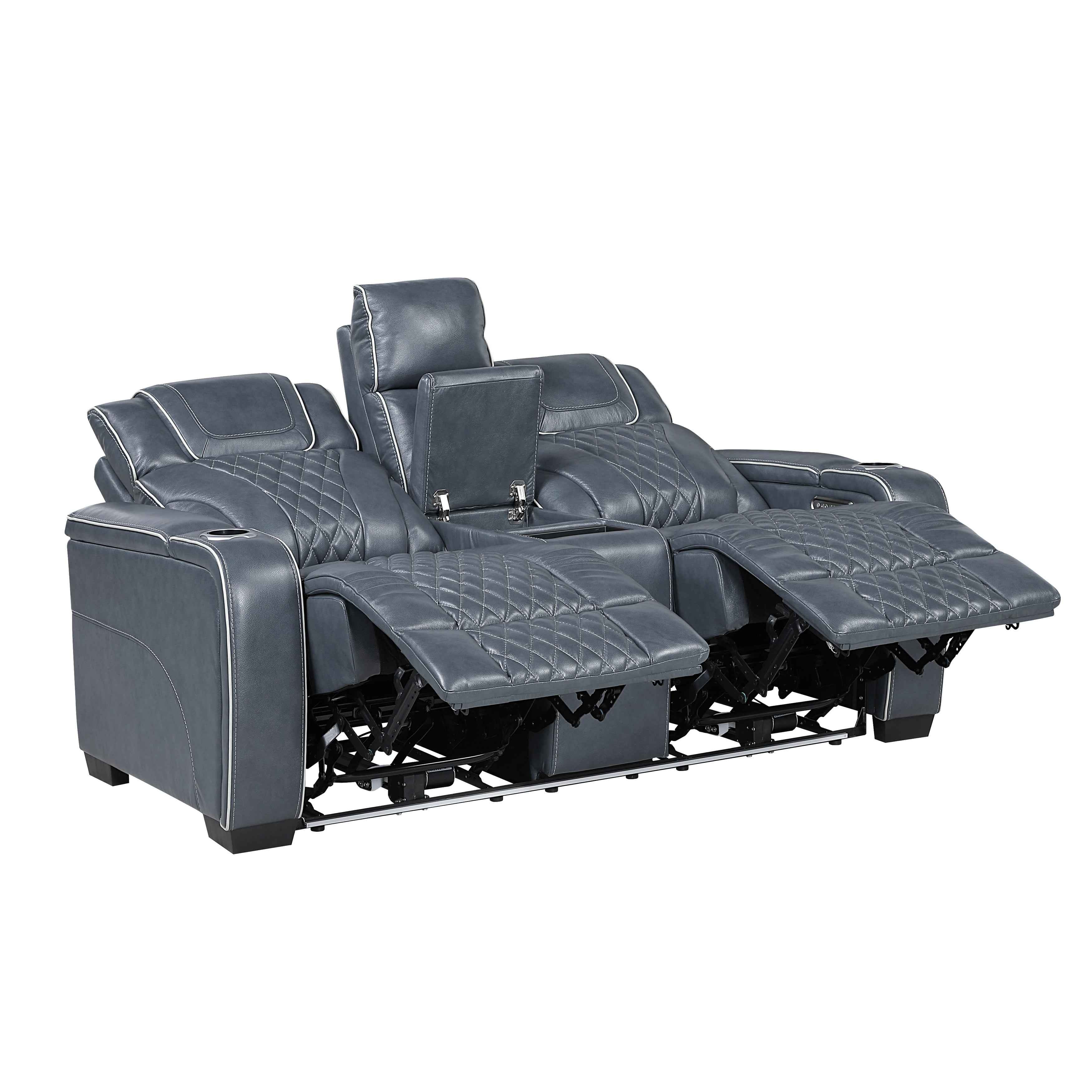 Apex Blue 3-Piece Leather Power Reclining Living Room Sets - Image 13