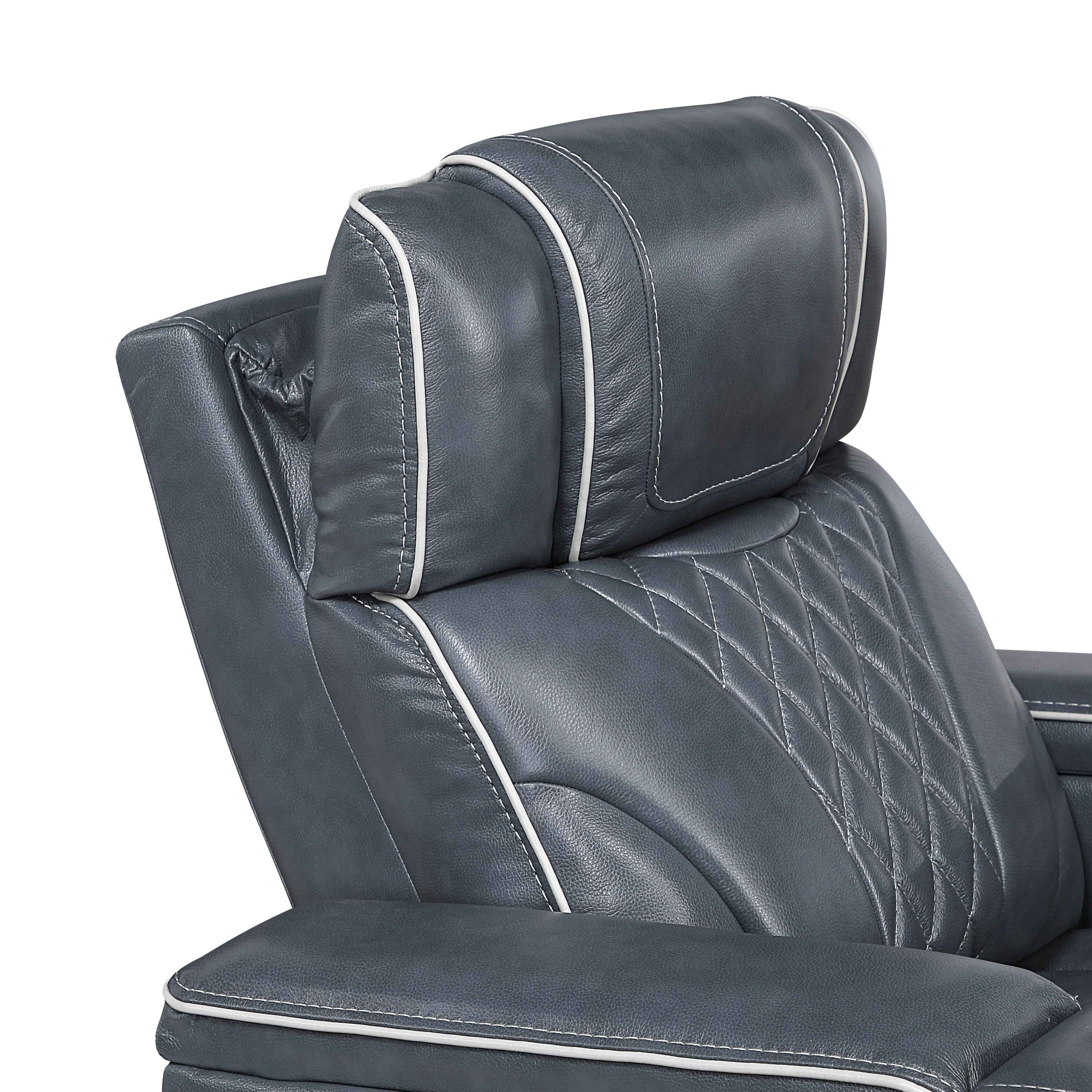 Apex Blue Leather Power Double Reclining Loveseat - Image 9
