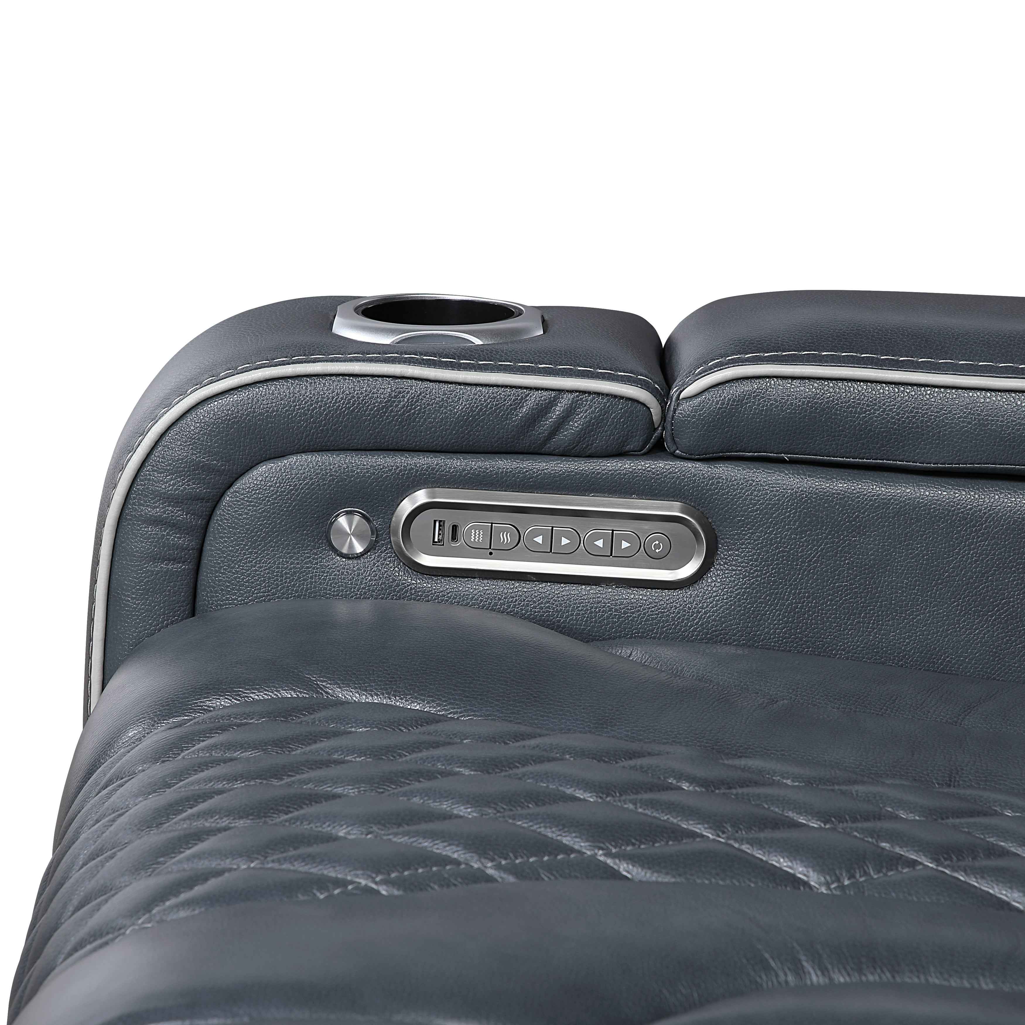 Apex Blue Leather Power Reclining Chair - Image 11