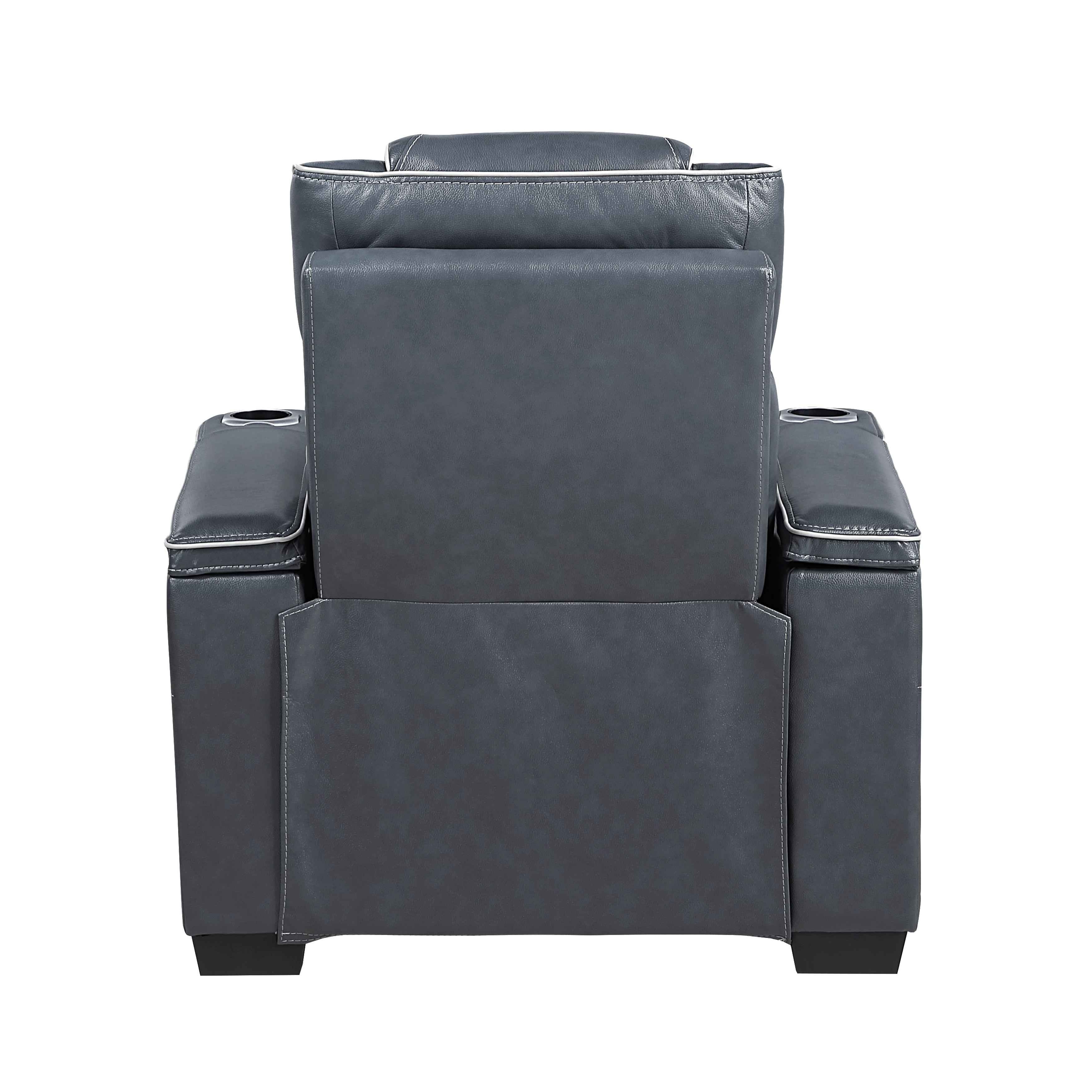 Apex Blue Leather Power Reclining Chair - Image 5
