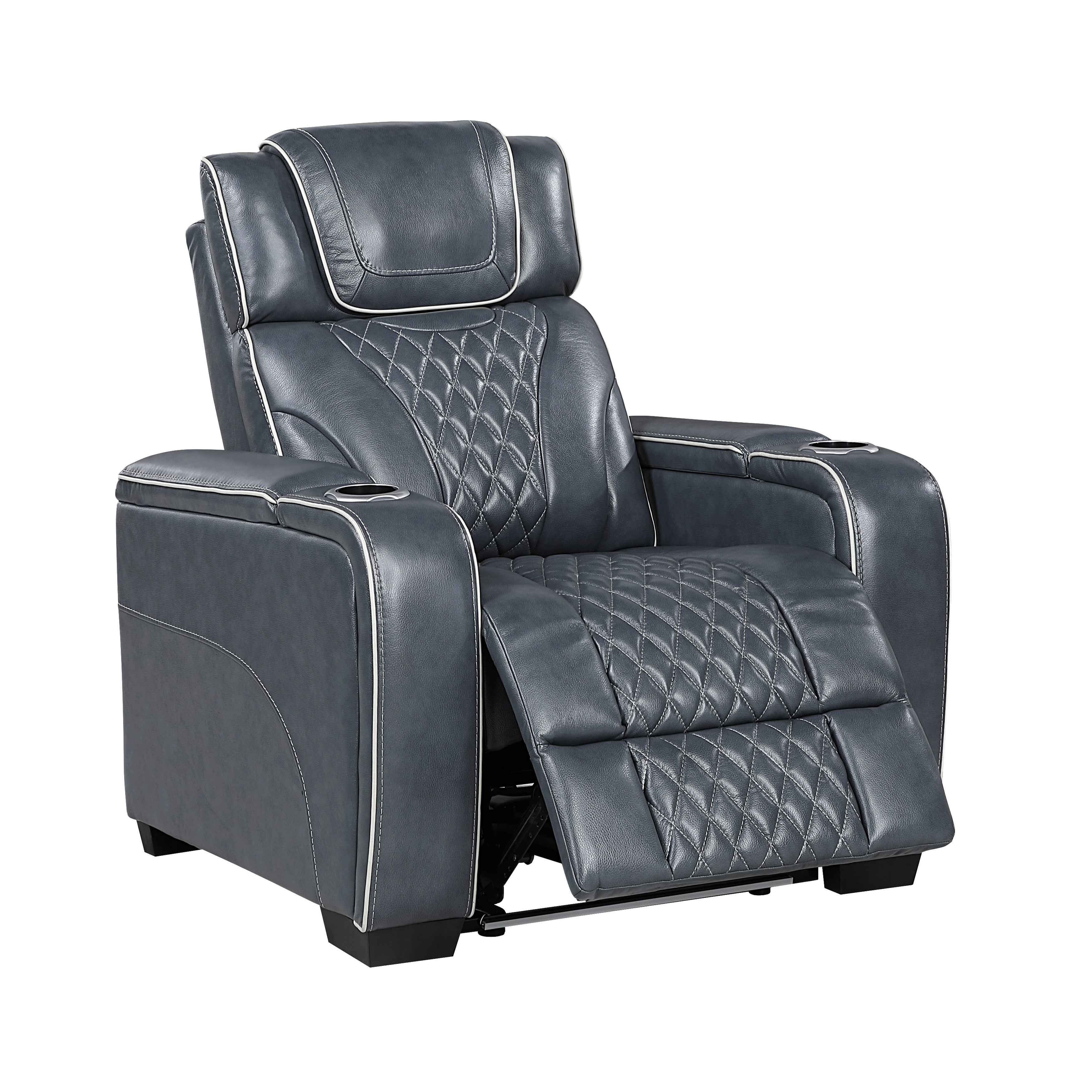 Apex Blue Leather Power Reclining Chair - Image 6