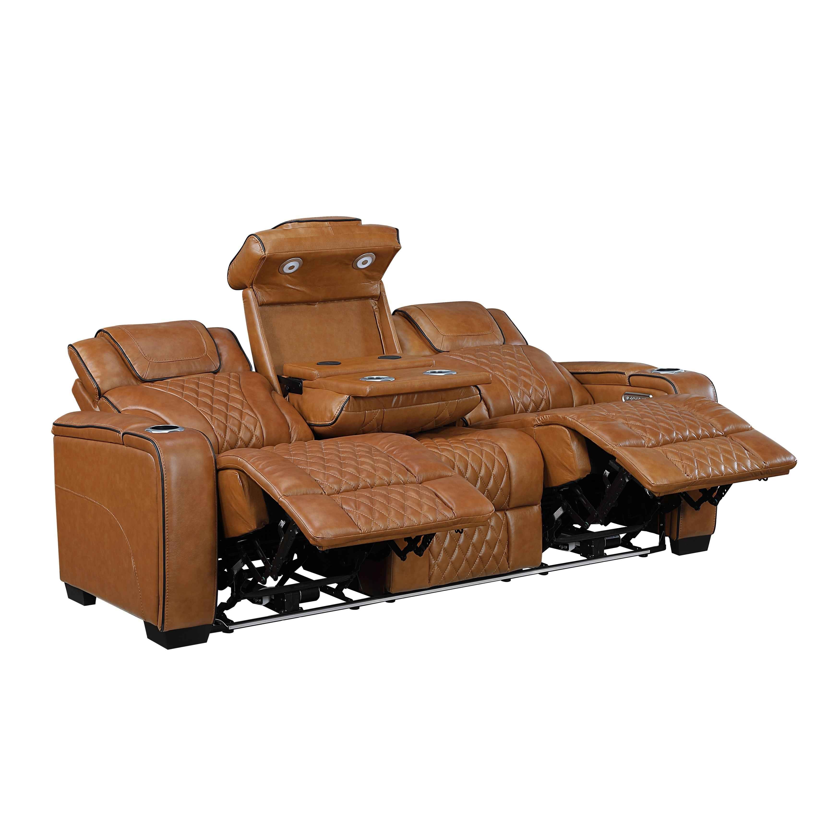 Apex Brown Leather Power Double Reclining Sofa - Image 5