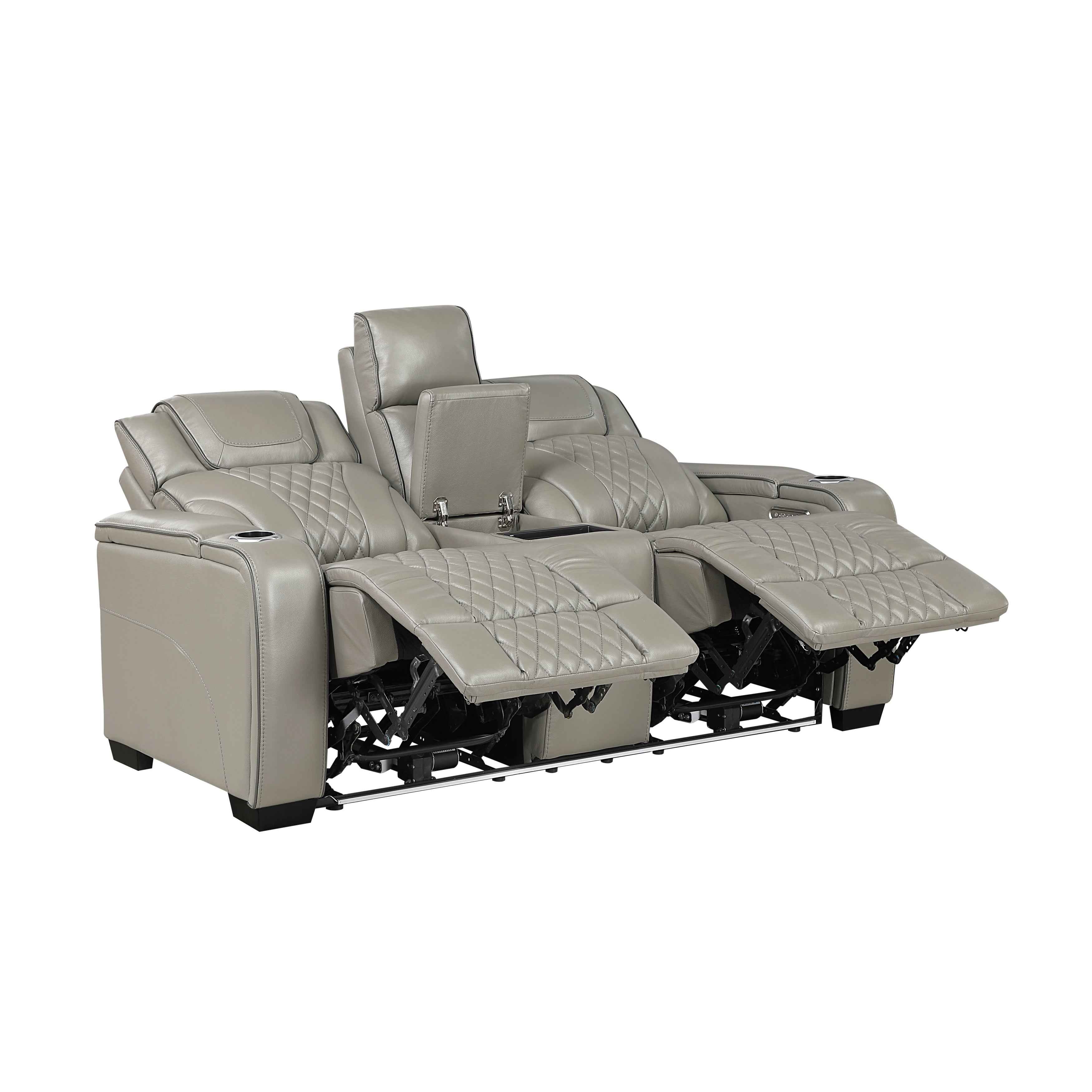 Apex Gray Leather Power Double Reclining Loveseat - Image 5