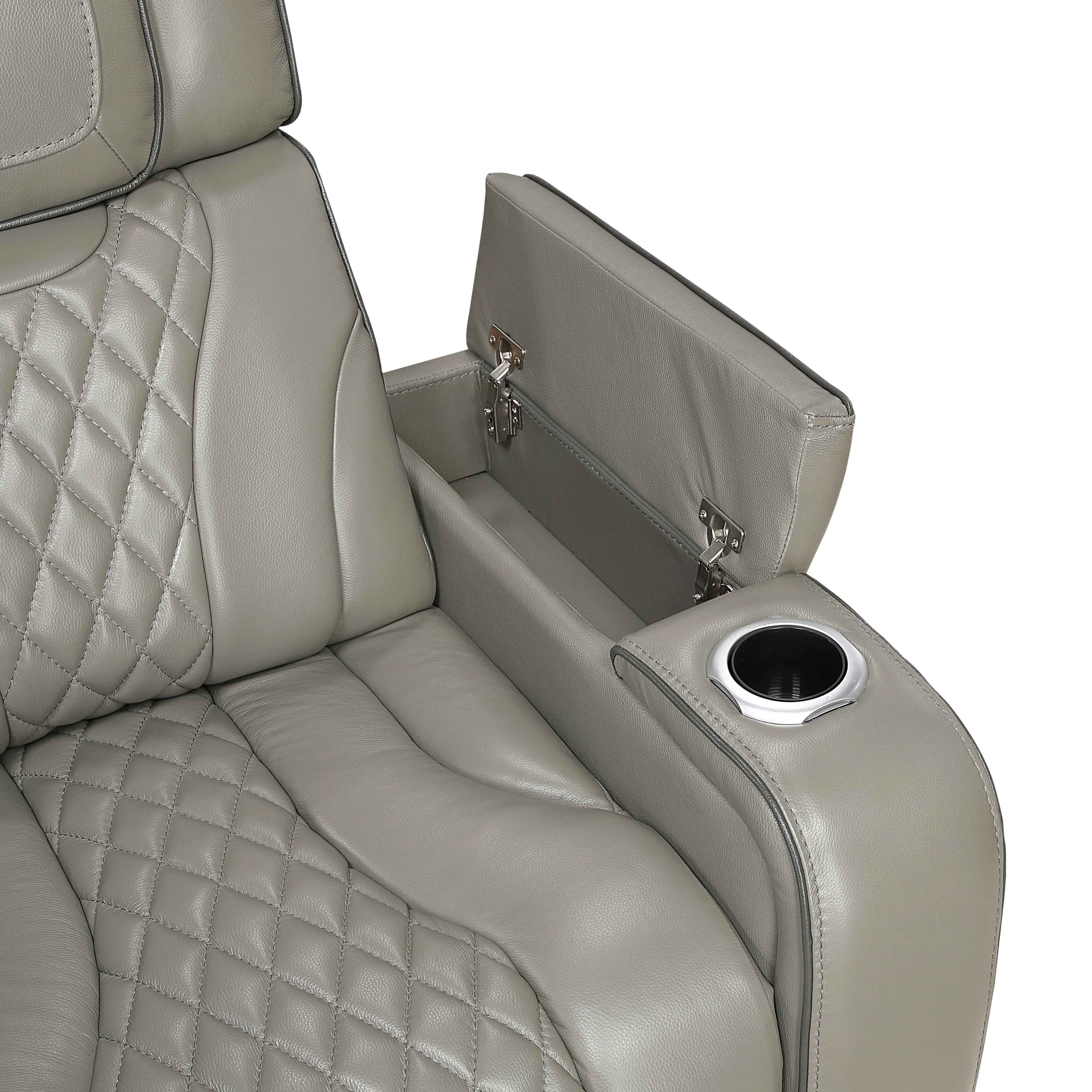 Apex Gray Leather Power Reclining Living Room Set - Image 28