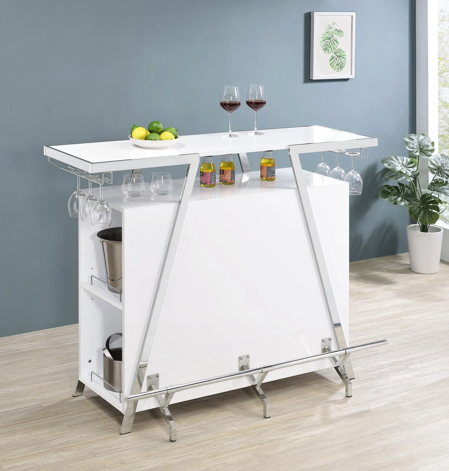 Araceli White Home Bar Wine Cabinet High Gloss and Chrome