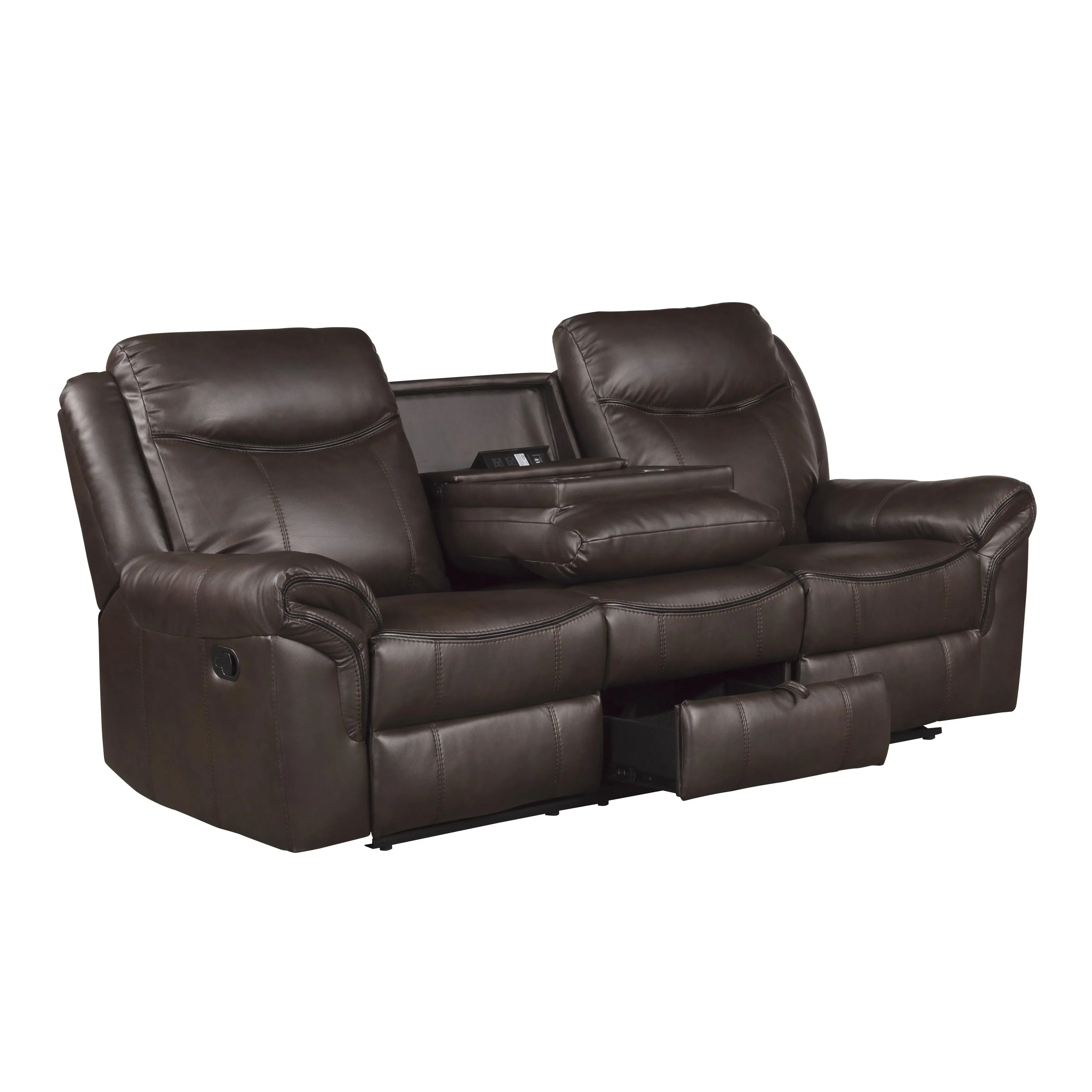 Aram Dark Brown Faux Leather Double Reclining Sofa - Image 7