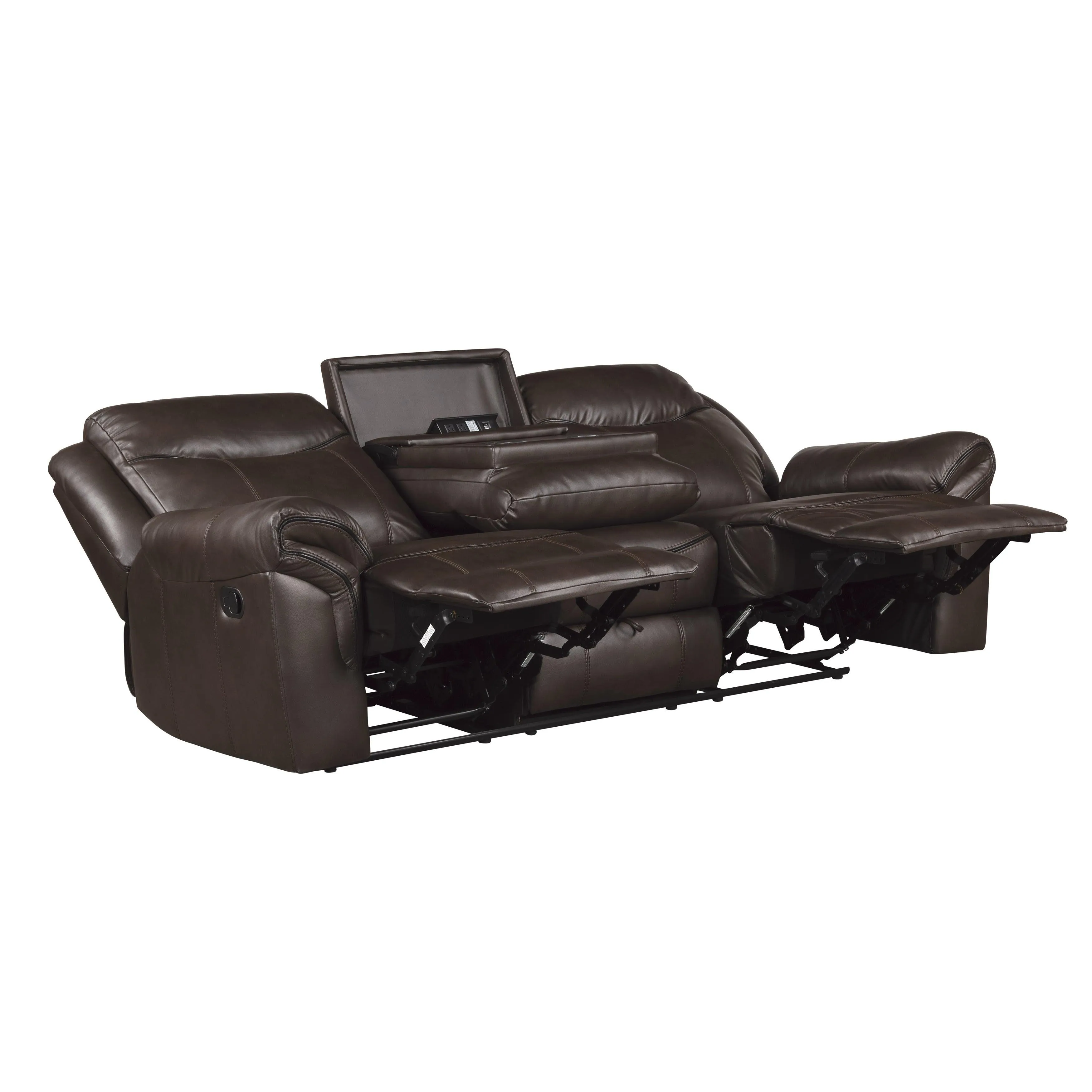 Aram Dark Brown Faux Leather Double Reclining Sofa - Image 9
