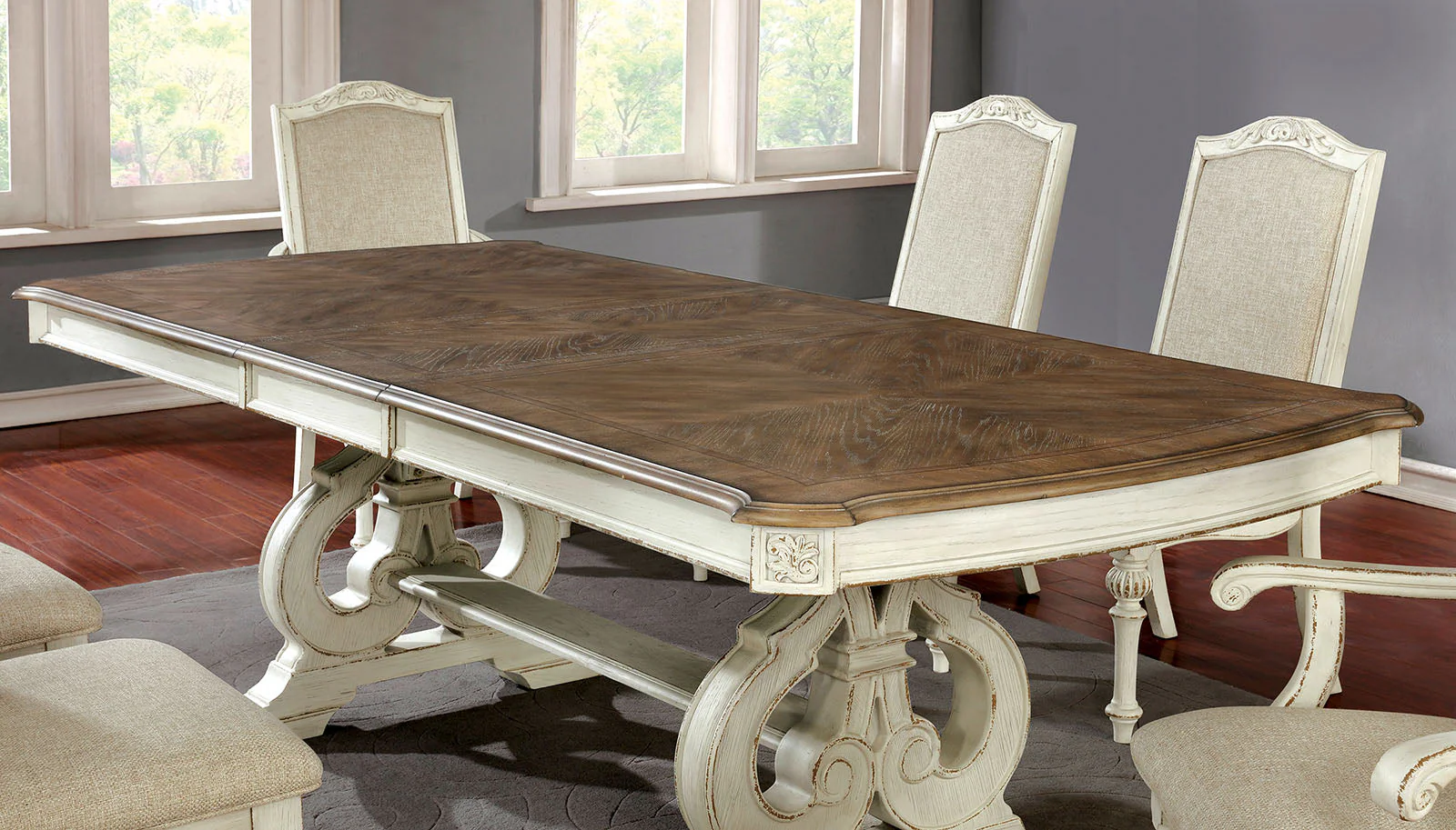 Arcadia Antique White 9 Pc Extendable Dining Table Set - Image 2