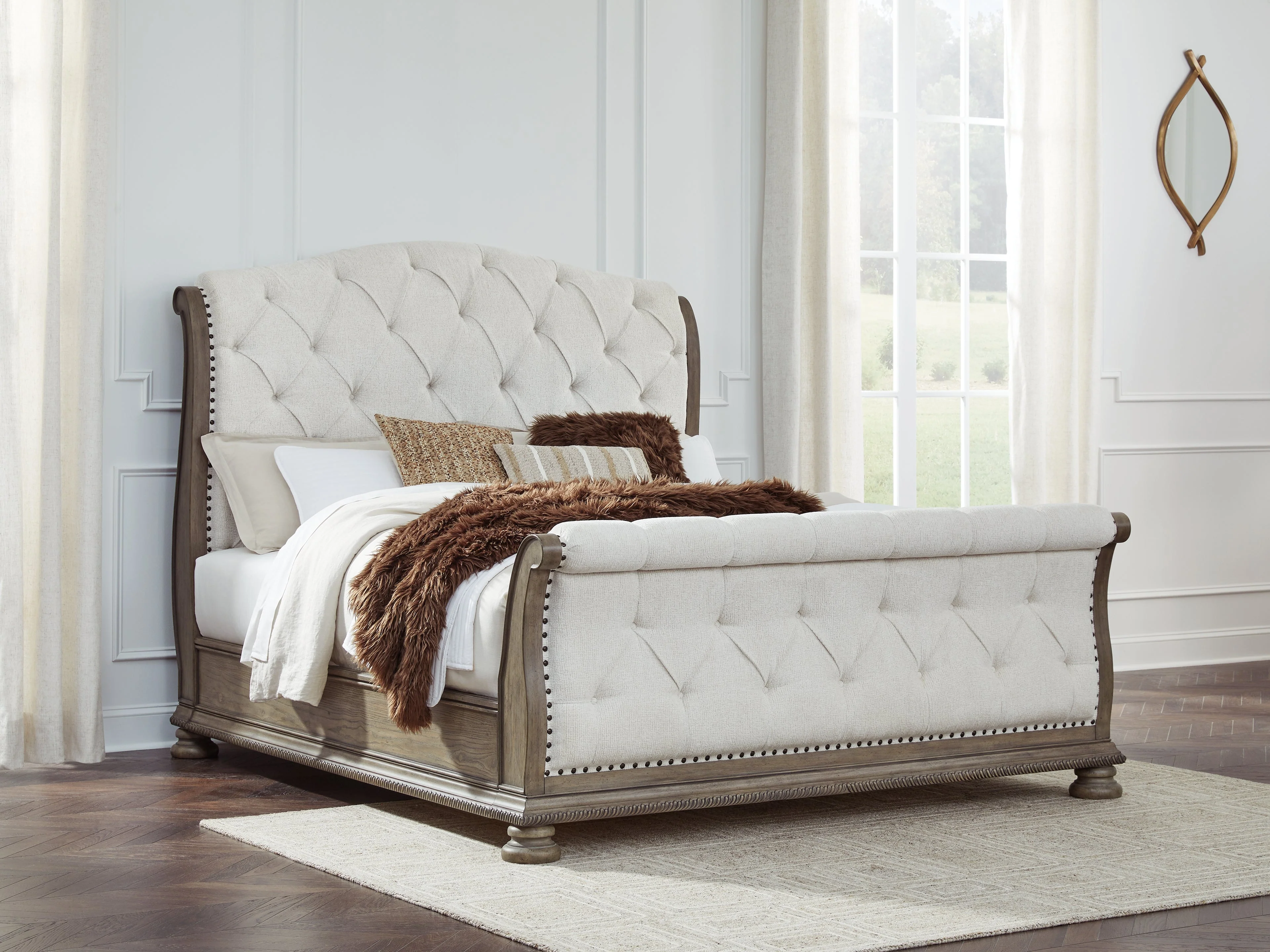 Ardenfield Light Brown California King Upholstered Sleigh Bed