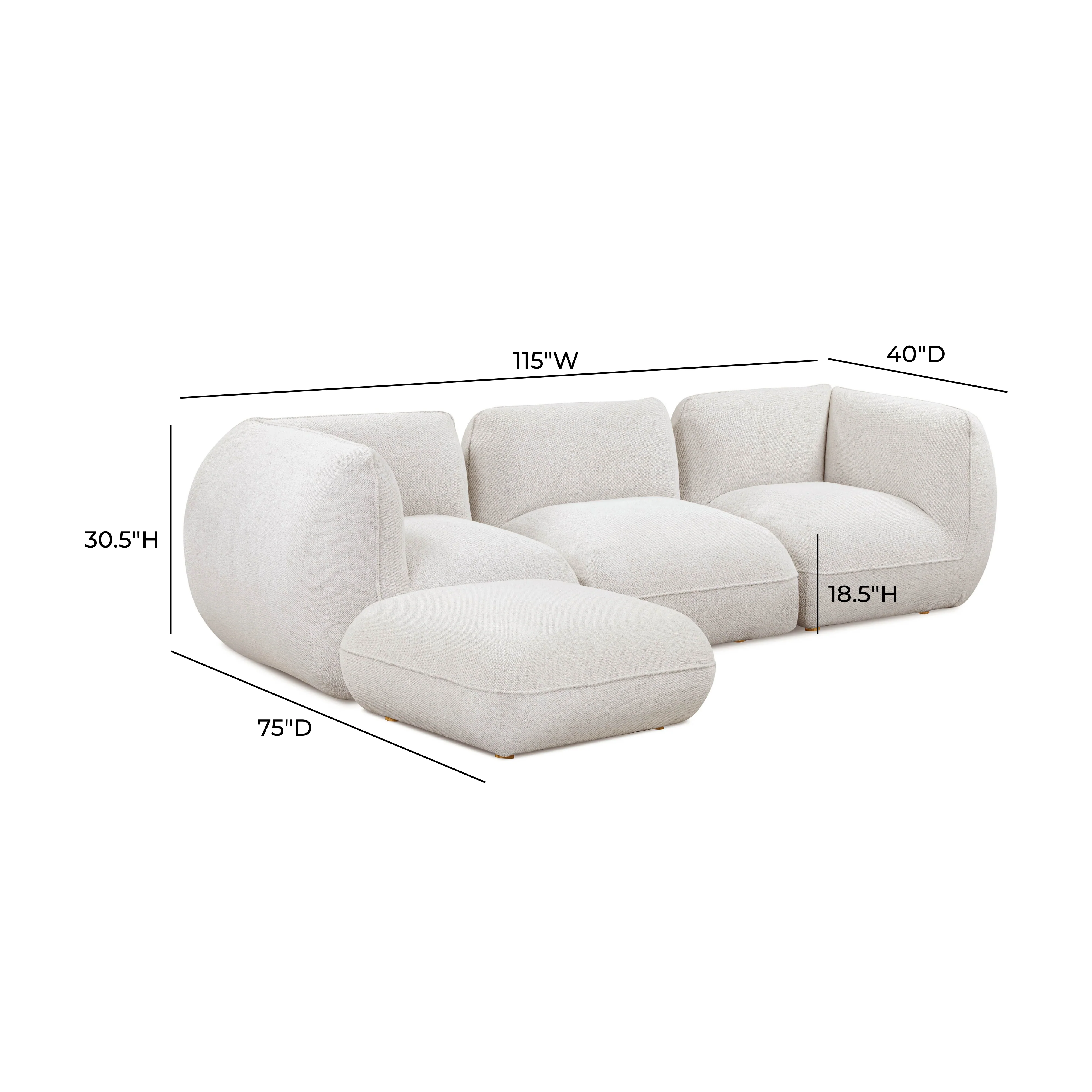 Arezza 4-Piece Stone White Contract-Grade Basketweave Chenille Modular Sectional - Image 5