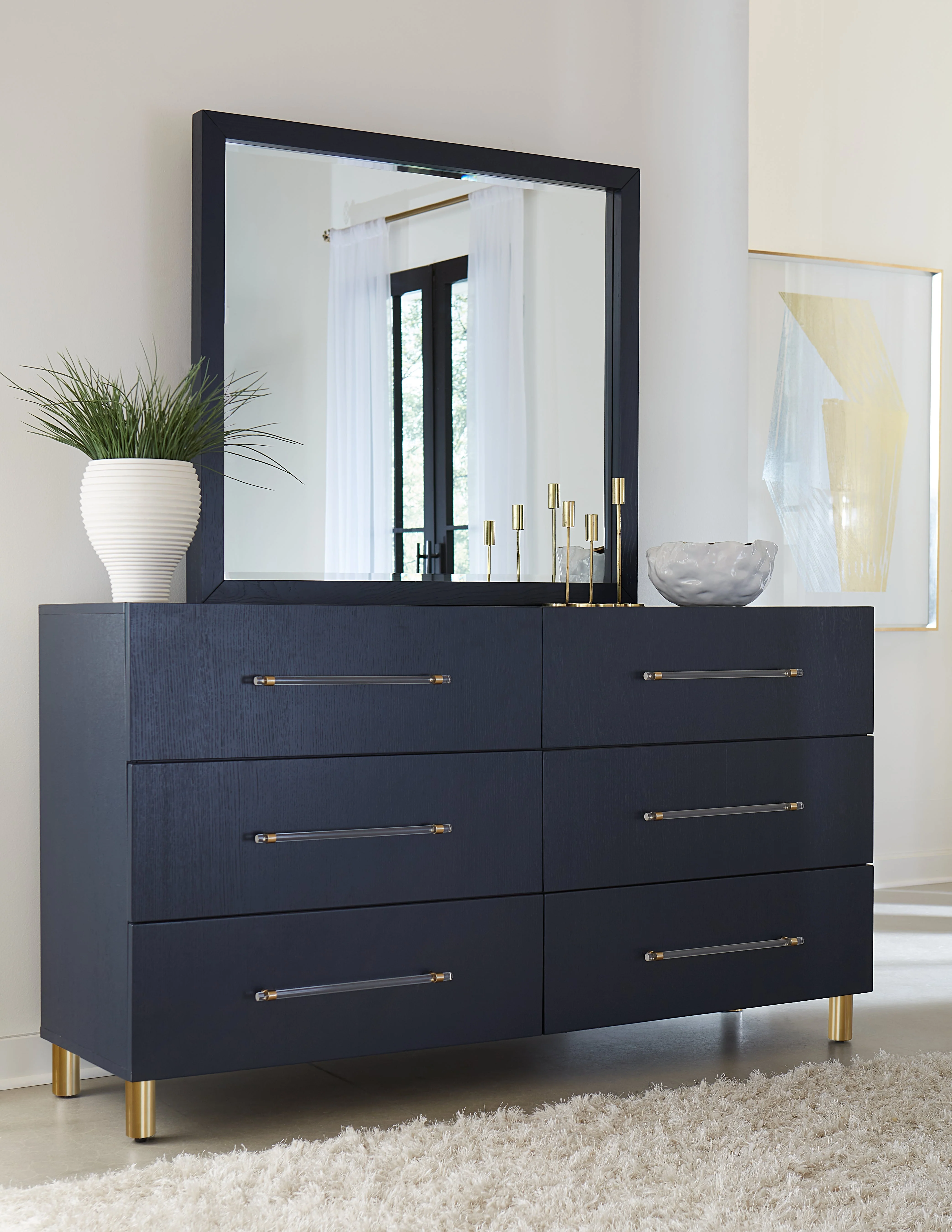 Argento Beveled Glass Wall or Dresser Mirror in Navy Blue - Image 2