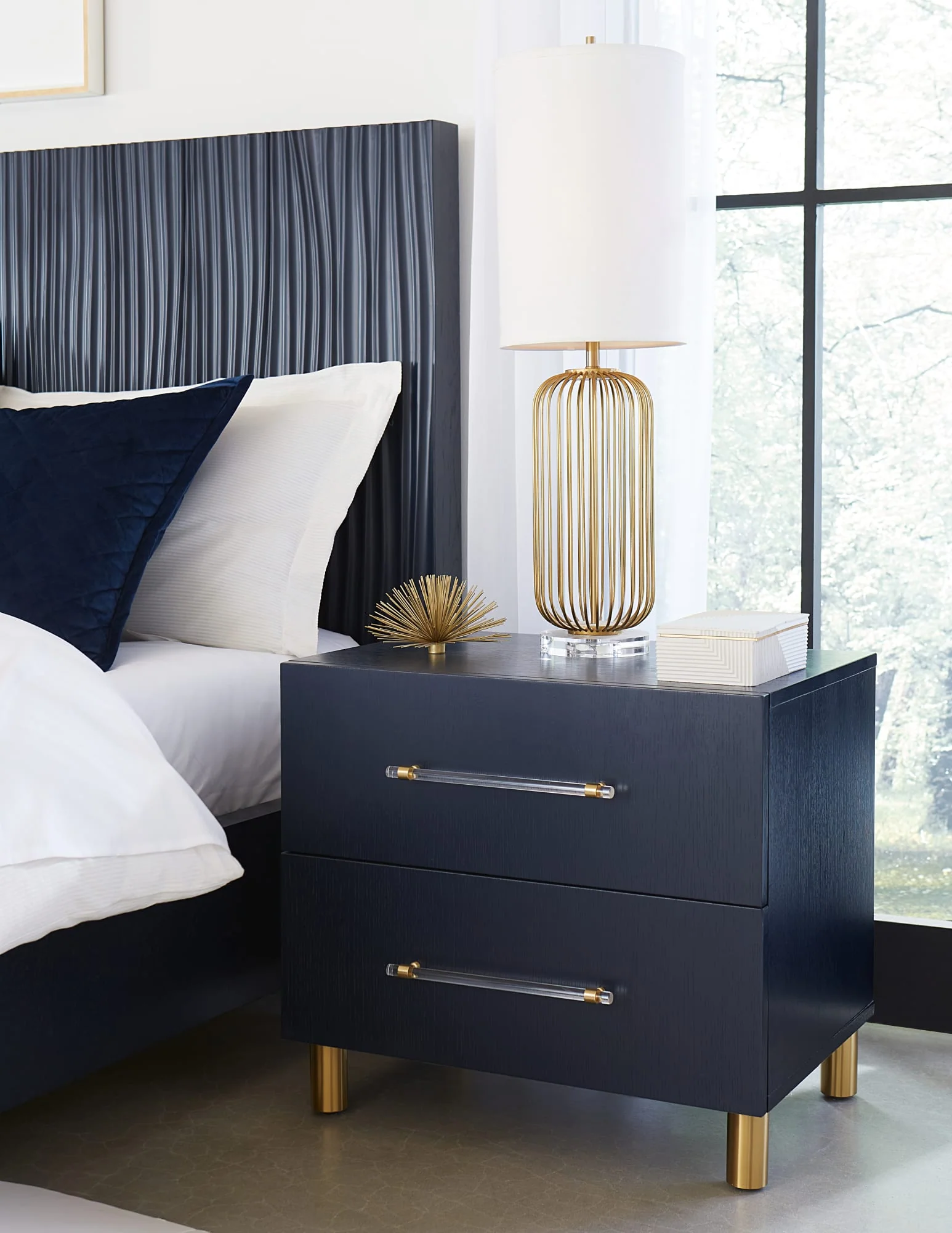 Argento Navy Blue/Burnished Brass Two Drawer USB Charging Nightstand - Image 2