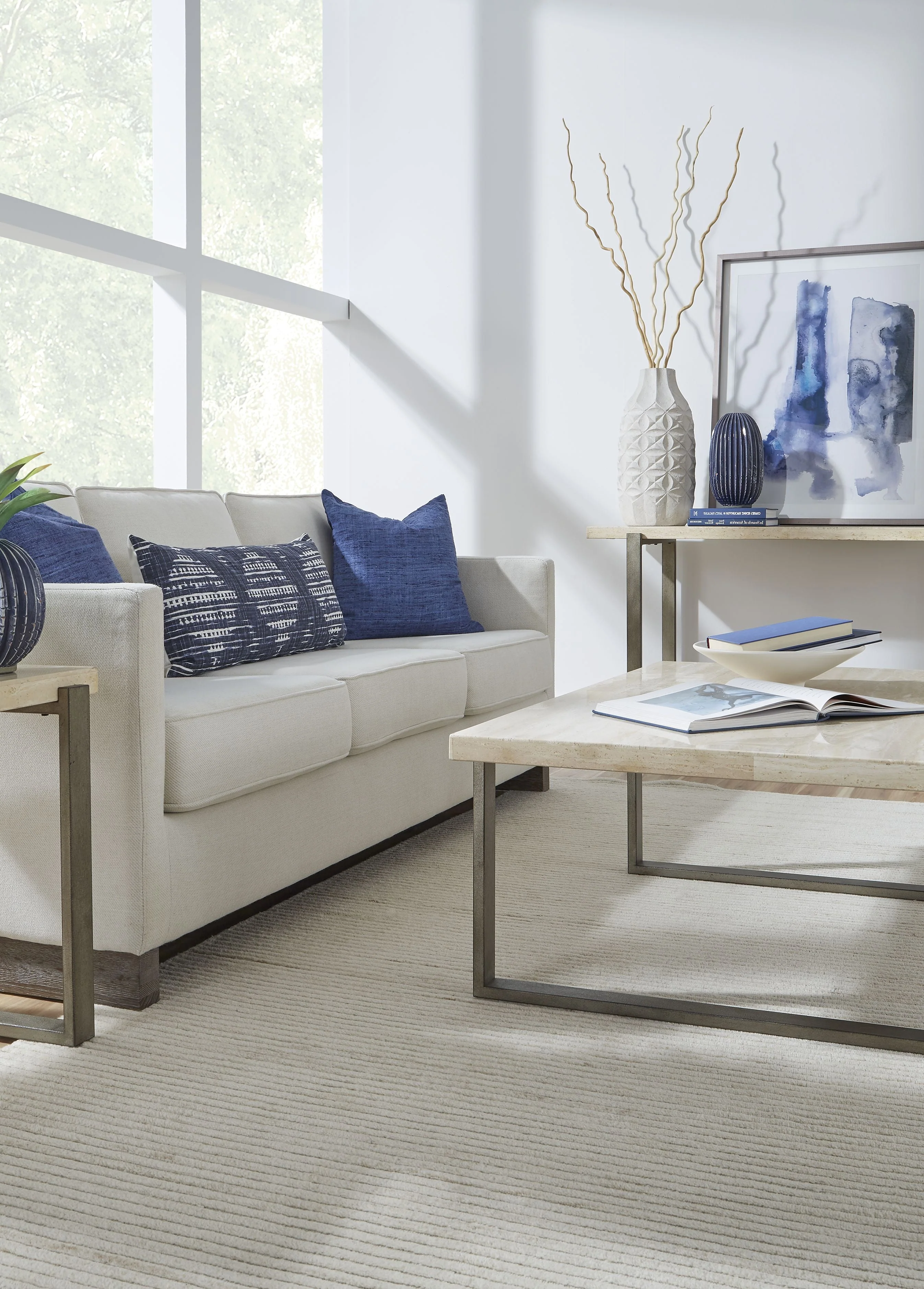 Ariela Natural Travertine Console Table with Bronze Metal Base - Image 3