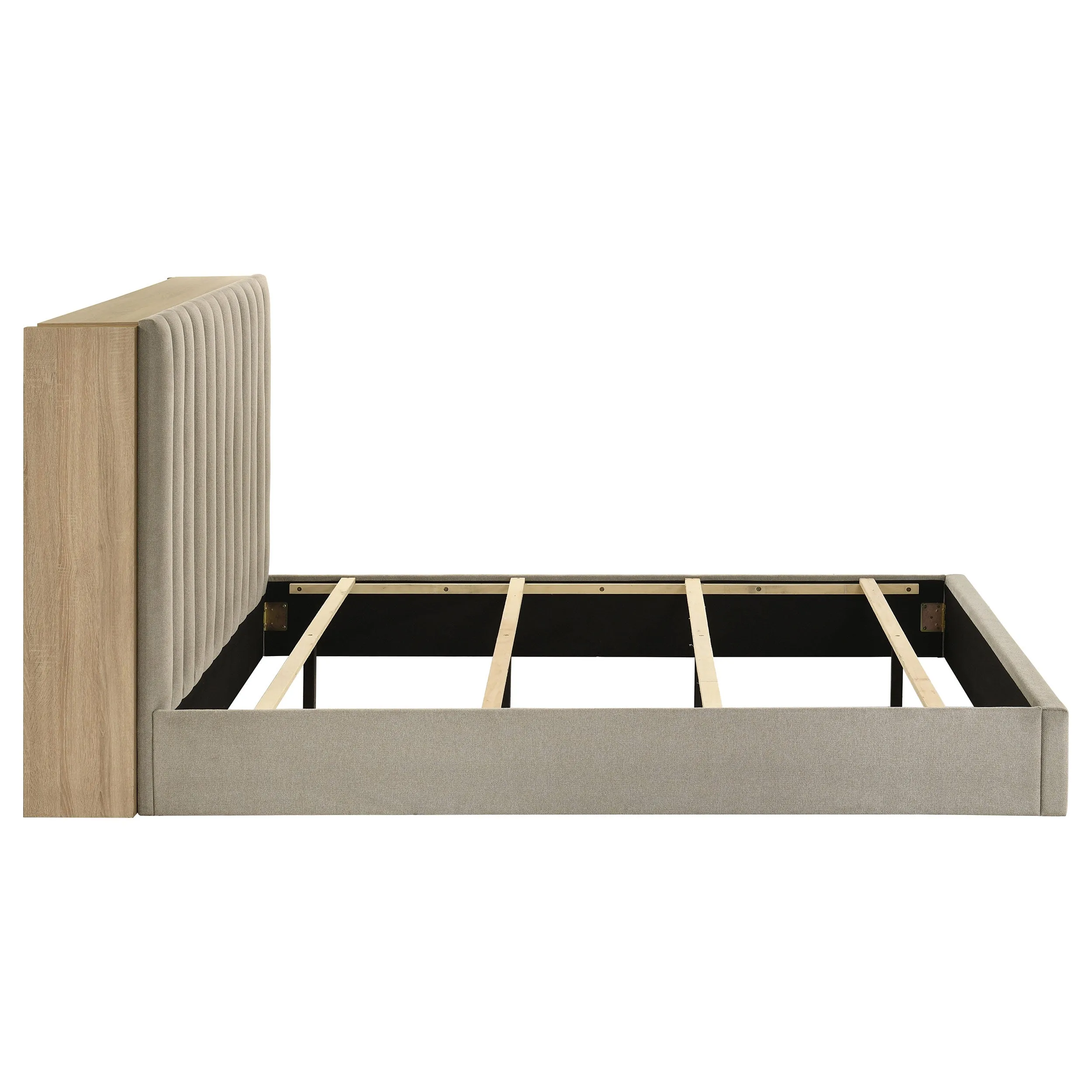 Arielle Light Oak Queen Bookcase Panel Storage Bed - Image 7