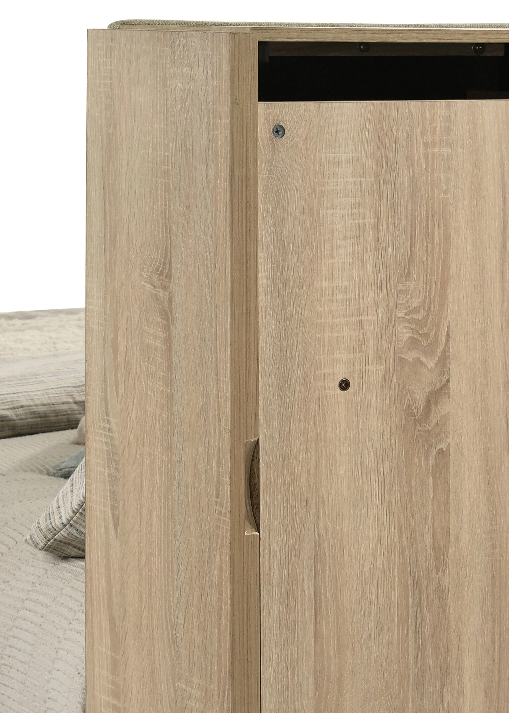 Arielle Light Oak Queen Bookcase Panel Storage Bed - Image 9