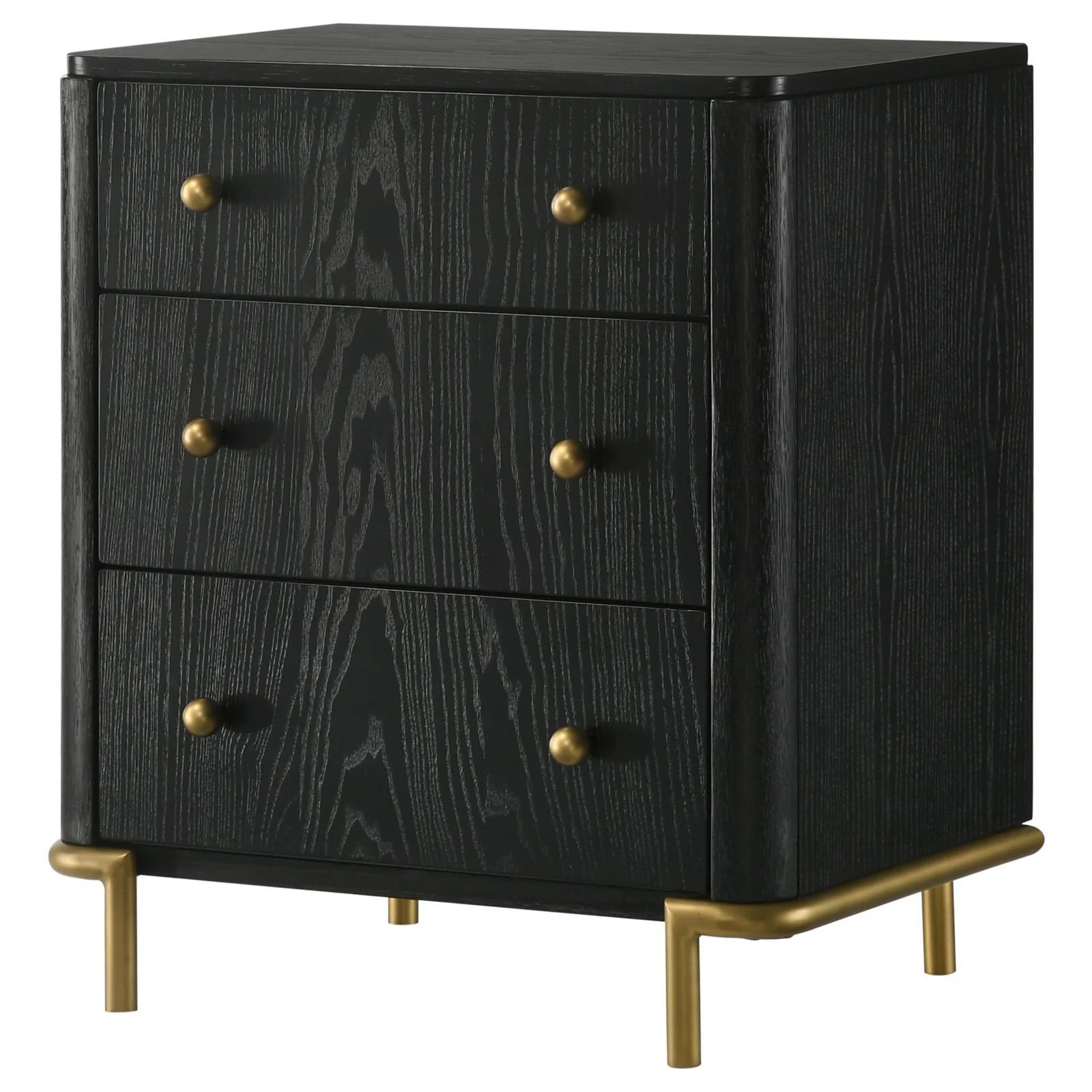 Arini Black 3-drawer Nightstand Bedside Table with USB Outlet - Image 3