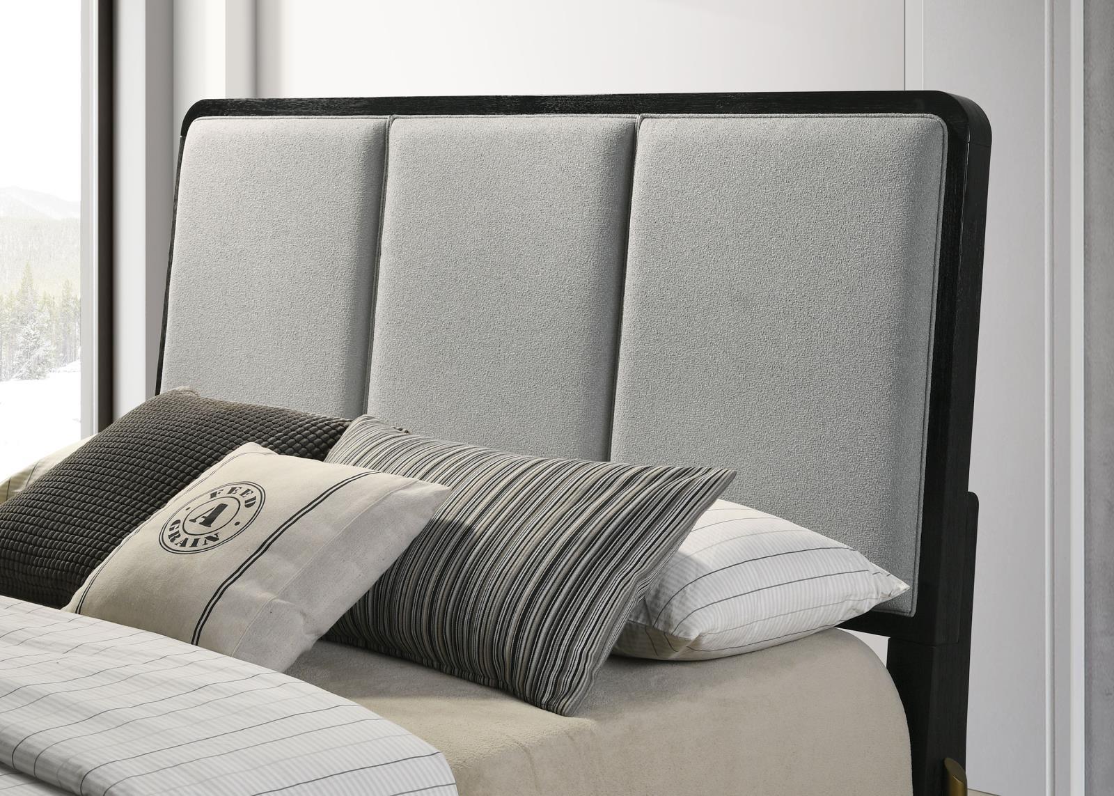Arini Black and Gray Eastern King Bed with Upholstered Headboard - Image 5