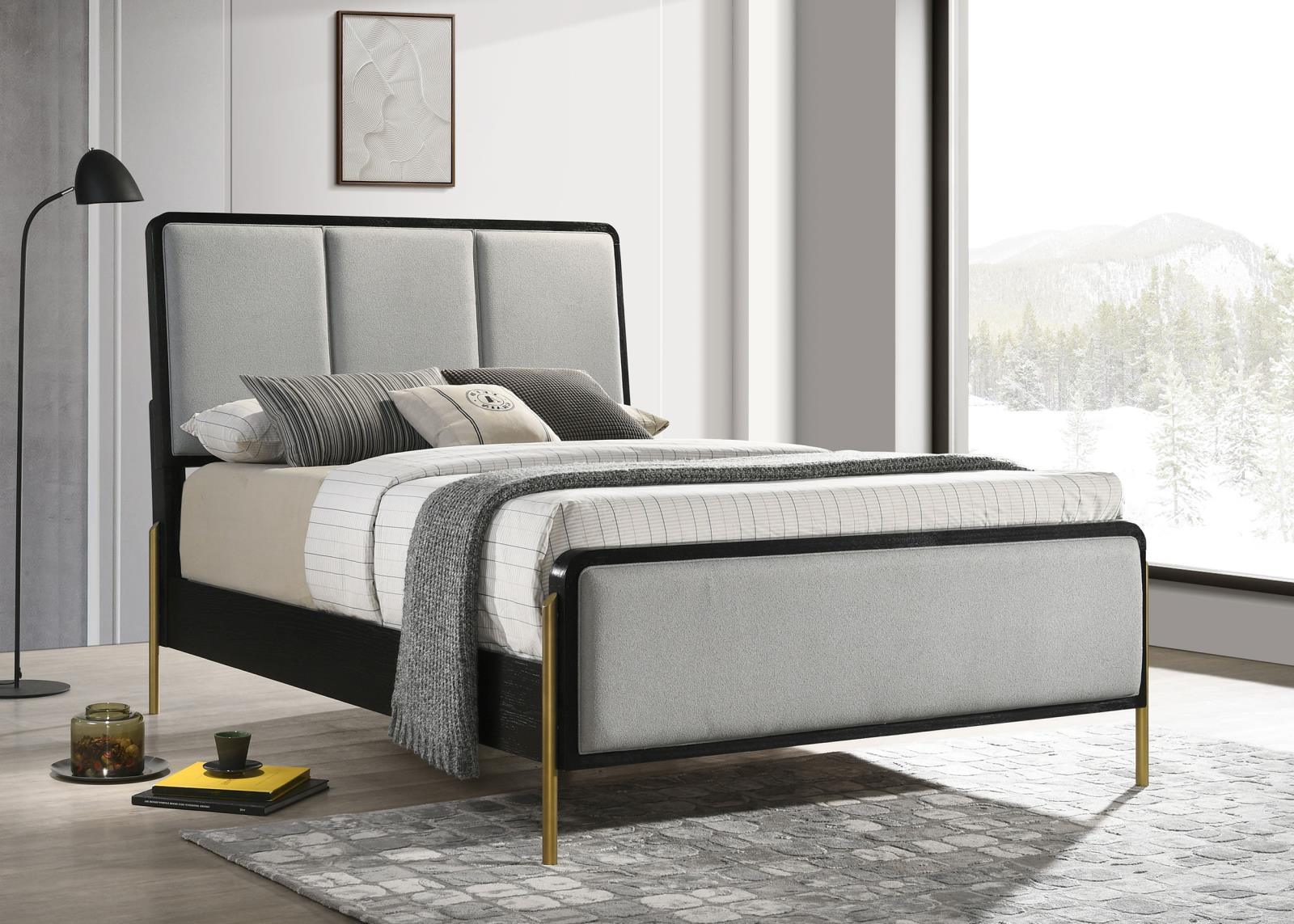 Arini Black and Grey Queen Bed with Upholstered Headboard